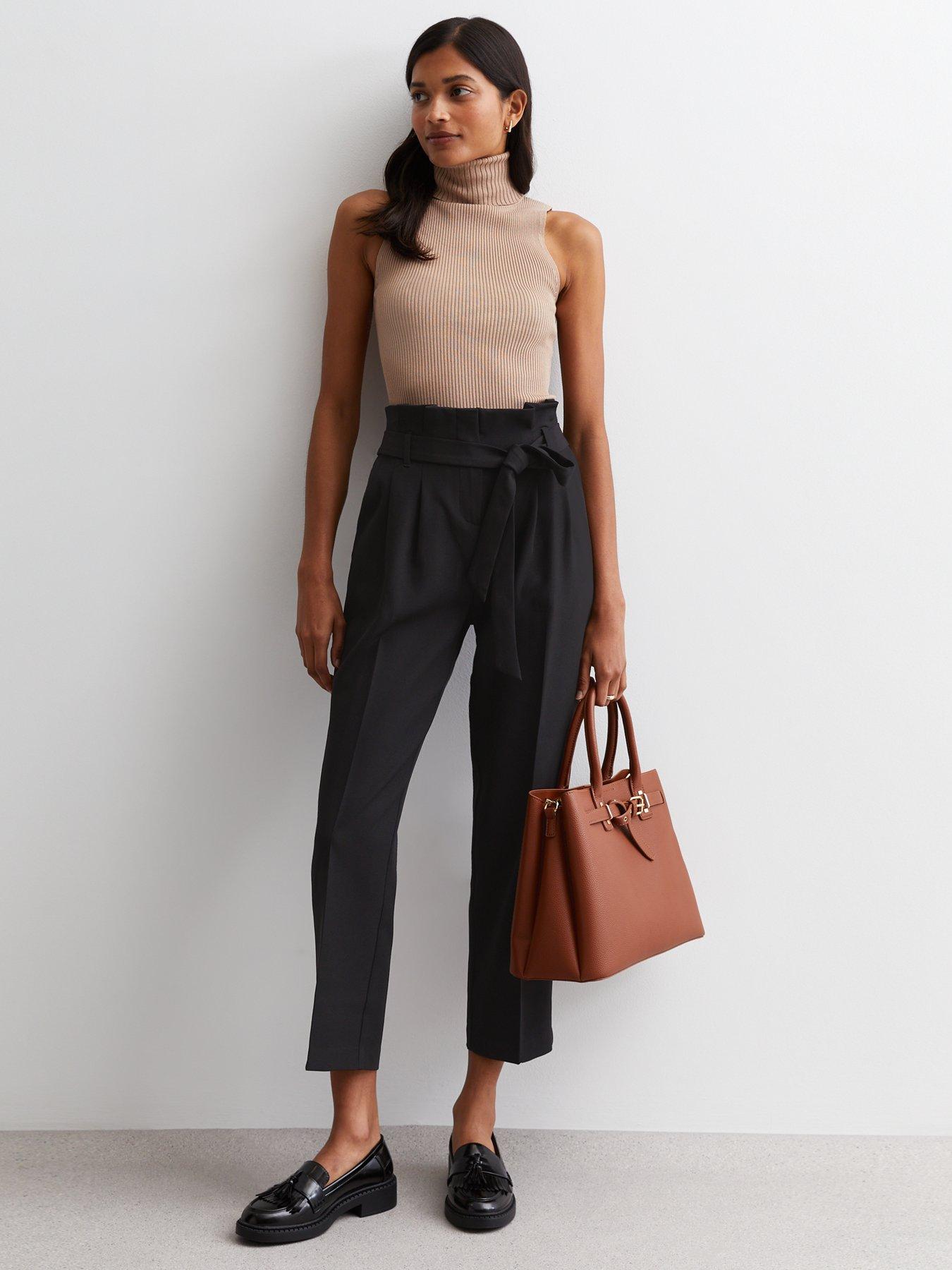 New Look High Waist Paperbag Trousers - Navy