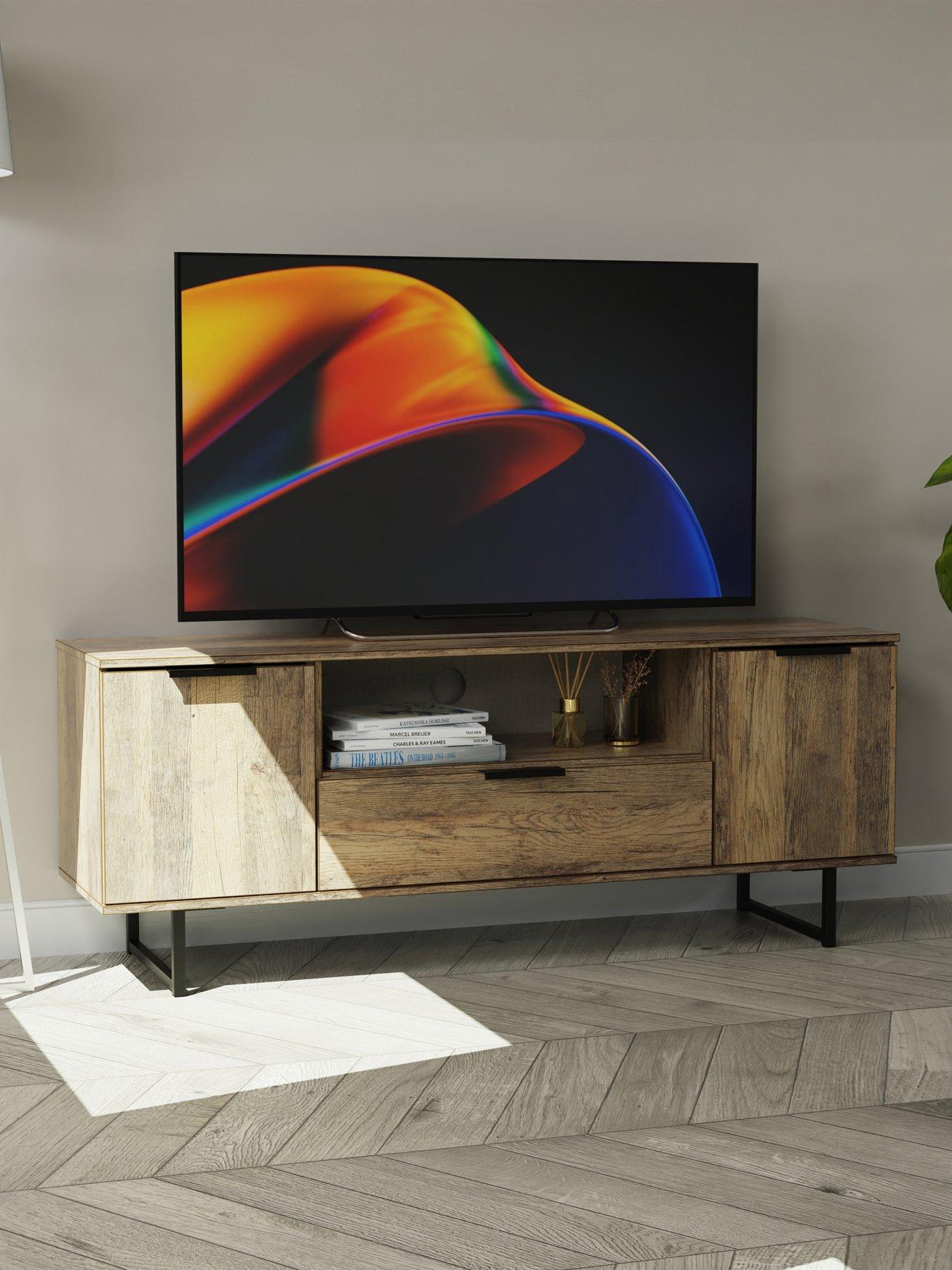 front image of swift-emerson-ready-assembled-2-door-1-drawer-wide-tv-unit