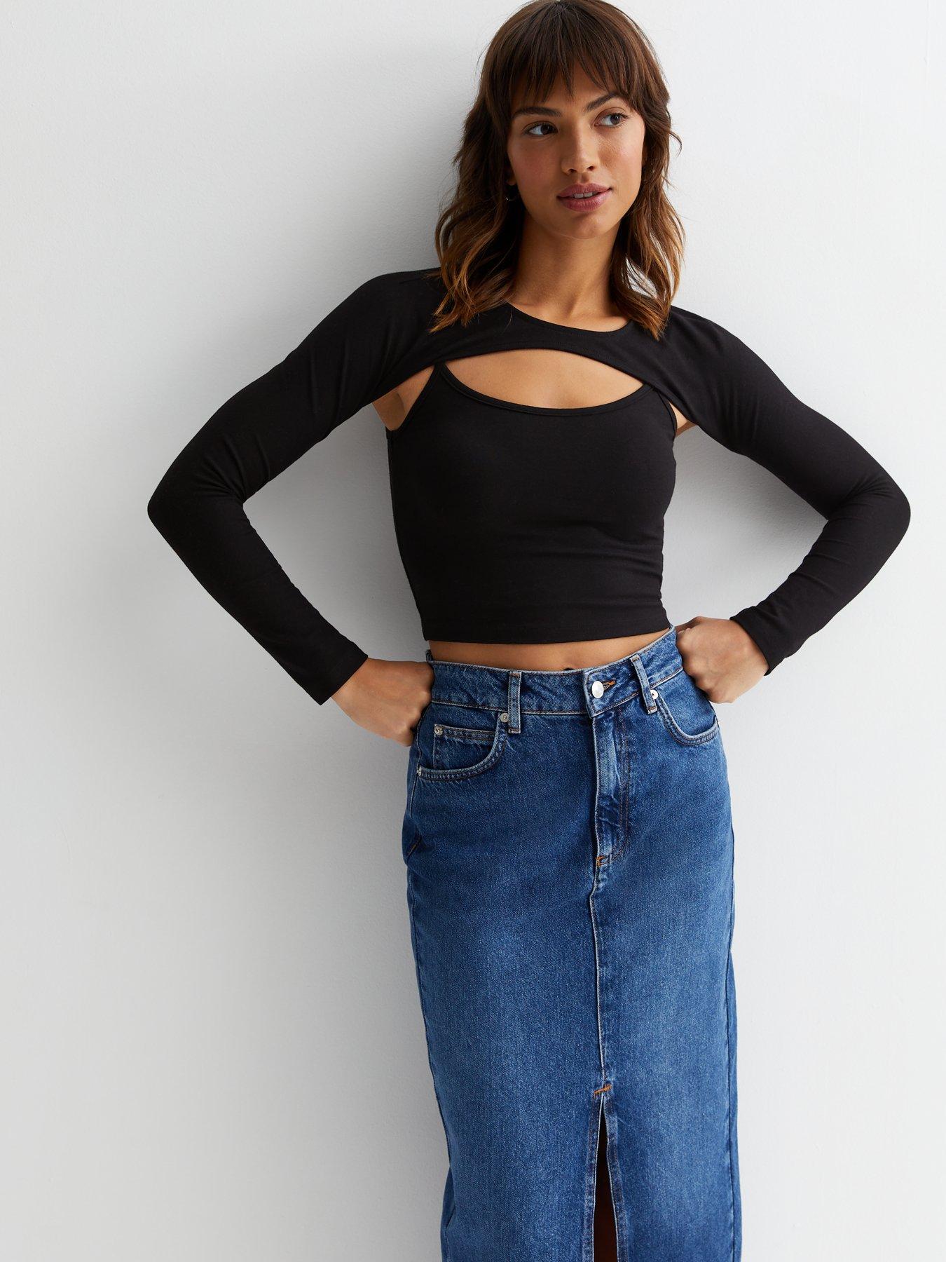 New Look Black Jersey Crop Shrug Top