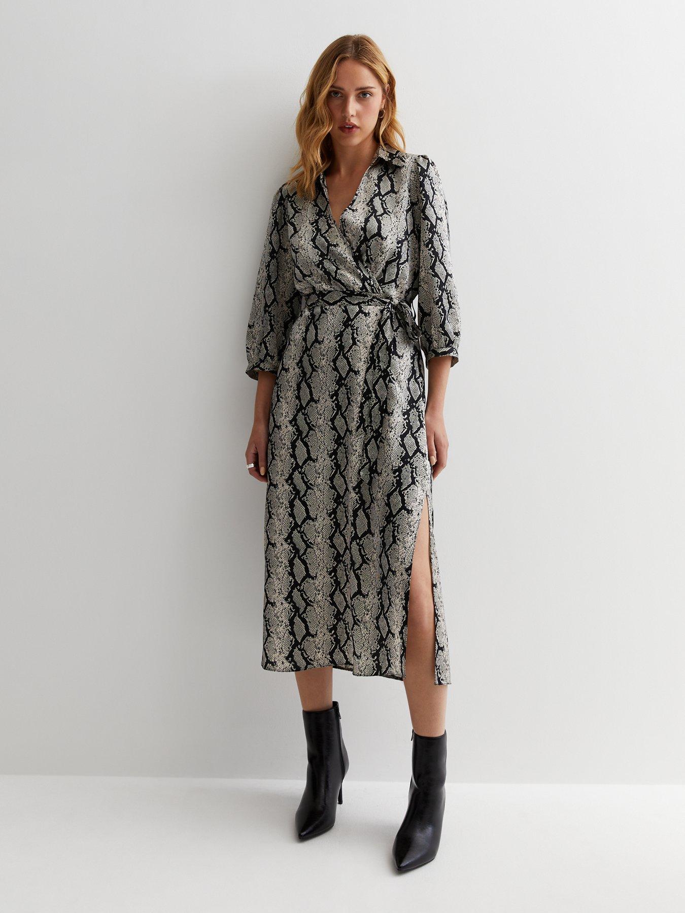 Snake print wrap midi dress on sale