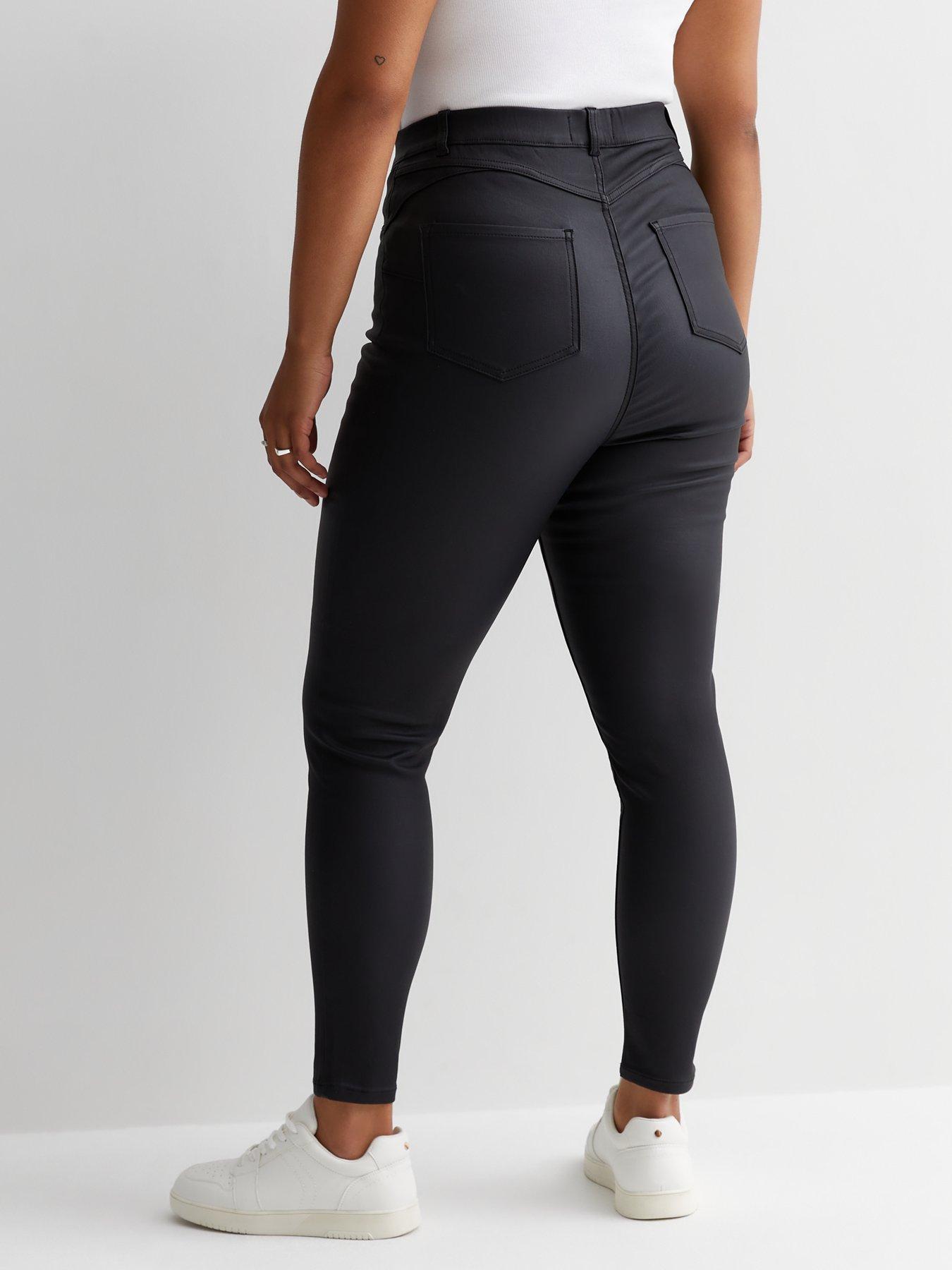 New Look Curves Black Coated Leather-Look Mid Rise Lift & Shape Emilee  Jeggings