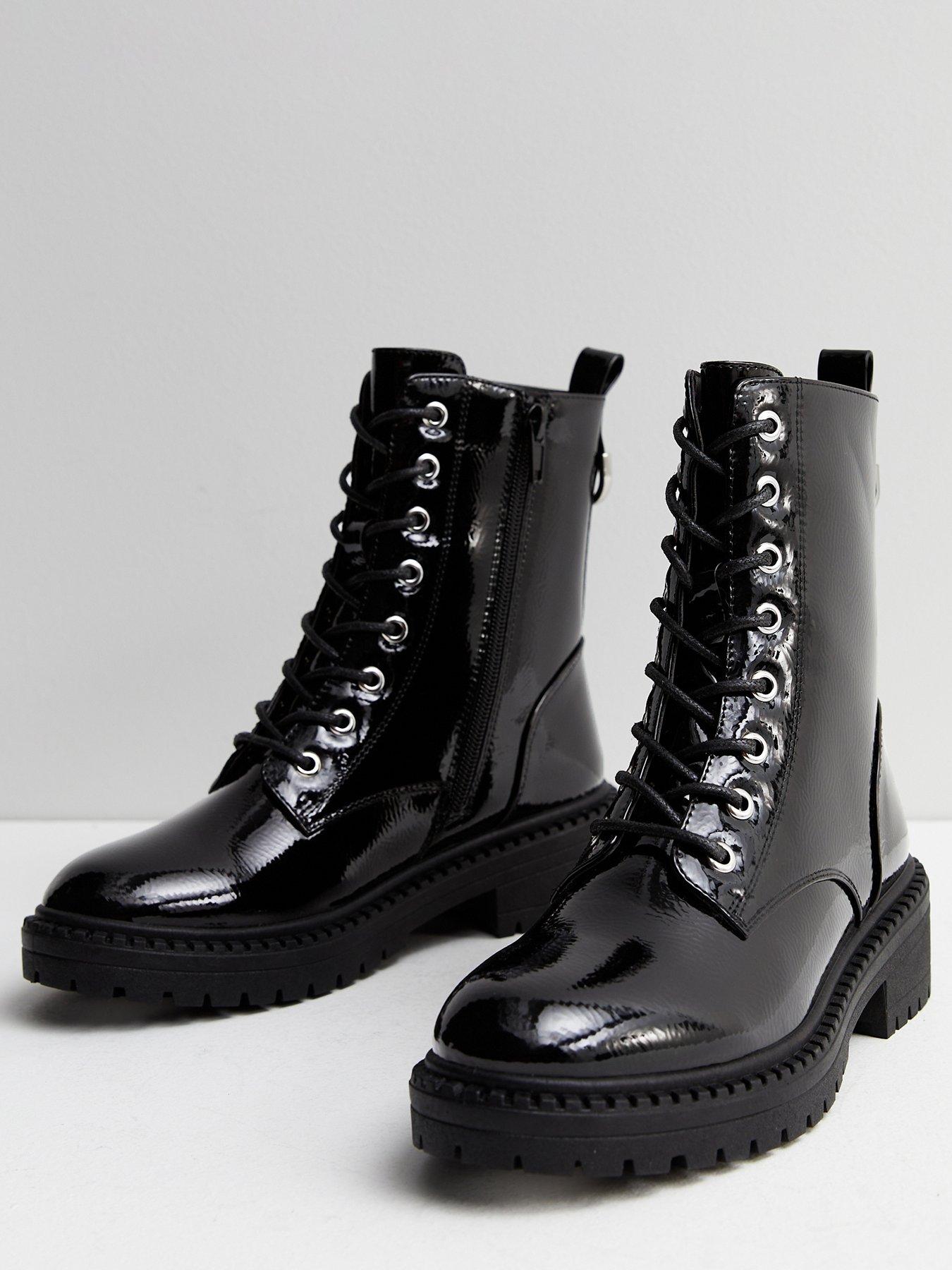 Patent black 2025 biker boots