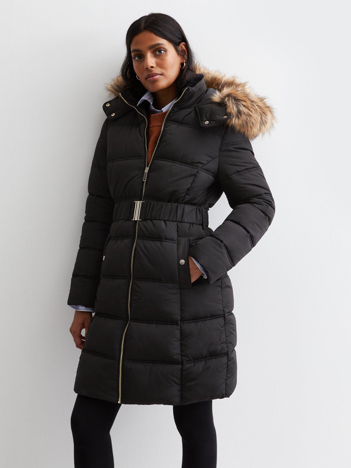 Belted coat 2024 fur hood