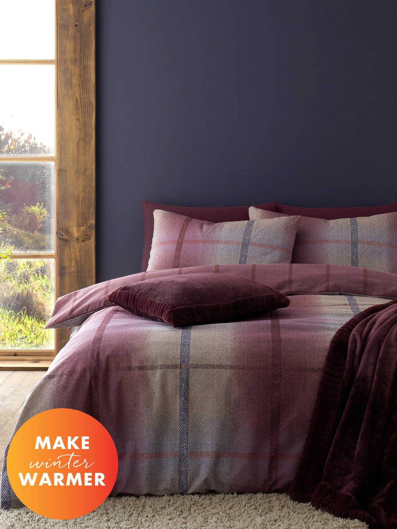 undefined Melrose Check Brushed Cotton Duvet Cover Set in Plum