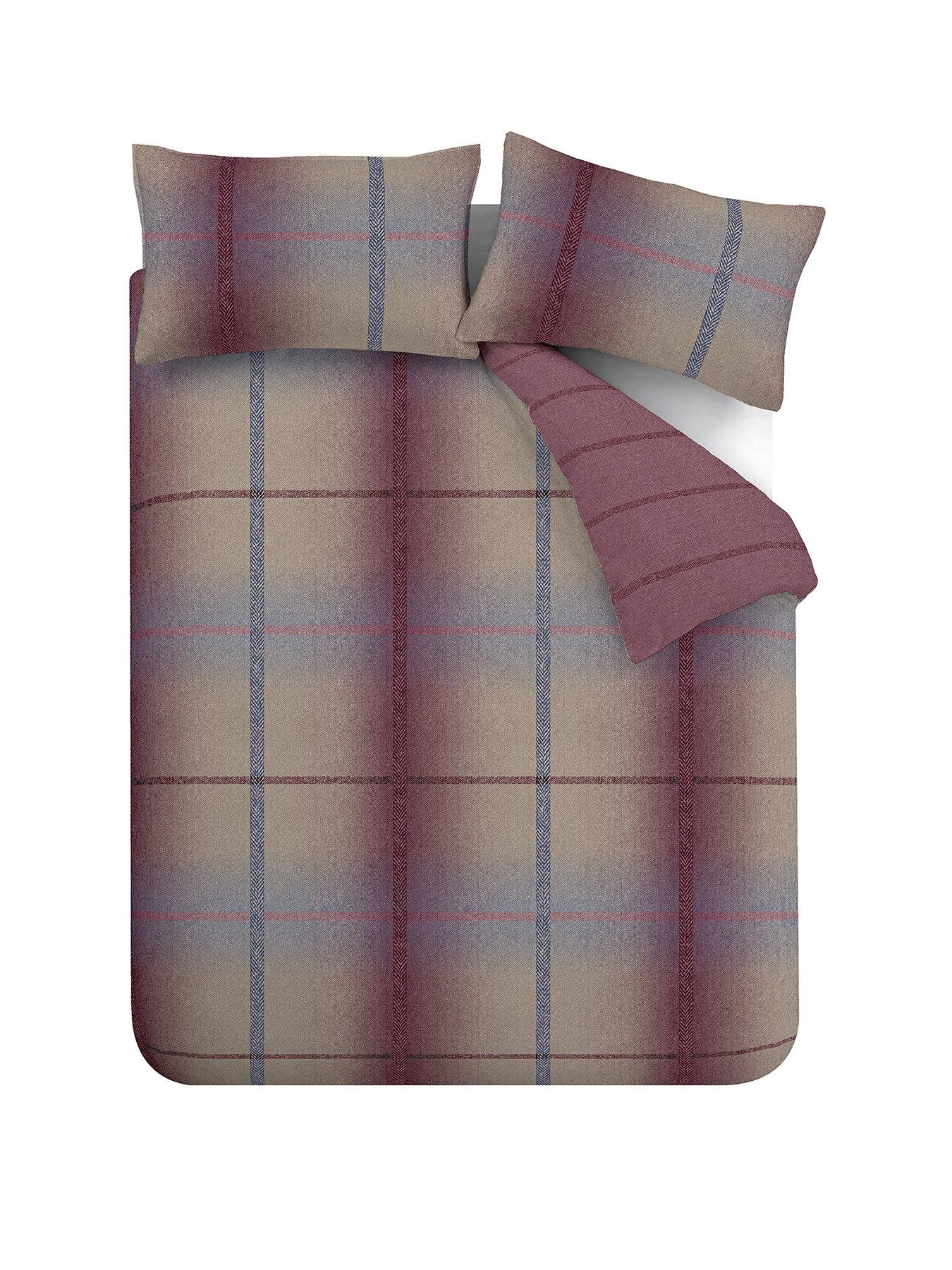 Image 2 of 6 of Catherine Lansfield Melrose Check Brushed Cotton Duvet Cover Set in Plum