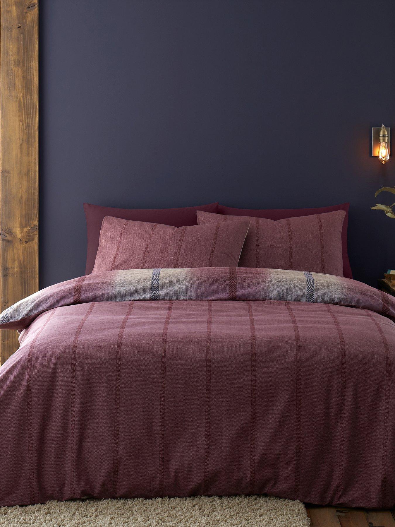 Image 3 of 6 of Catherine Lansfield Melrose Check Brushed Cotton Duvet Cover Set in Plum
