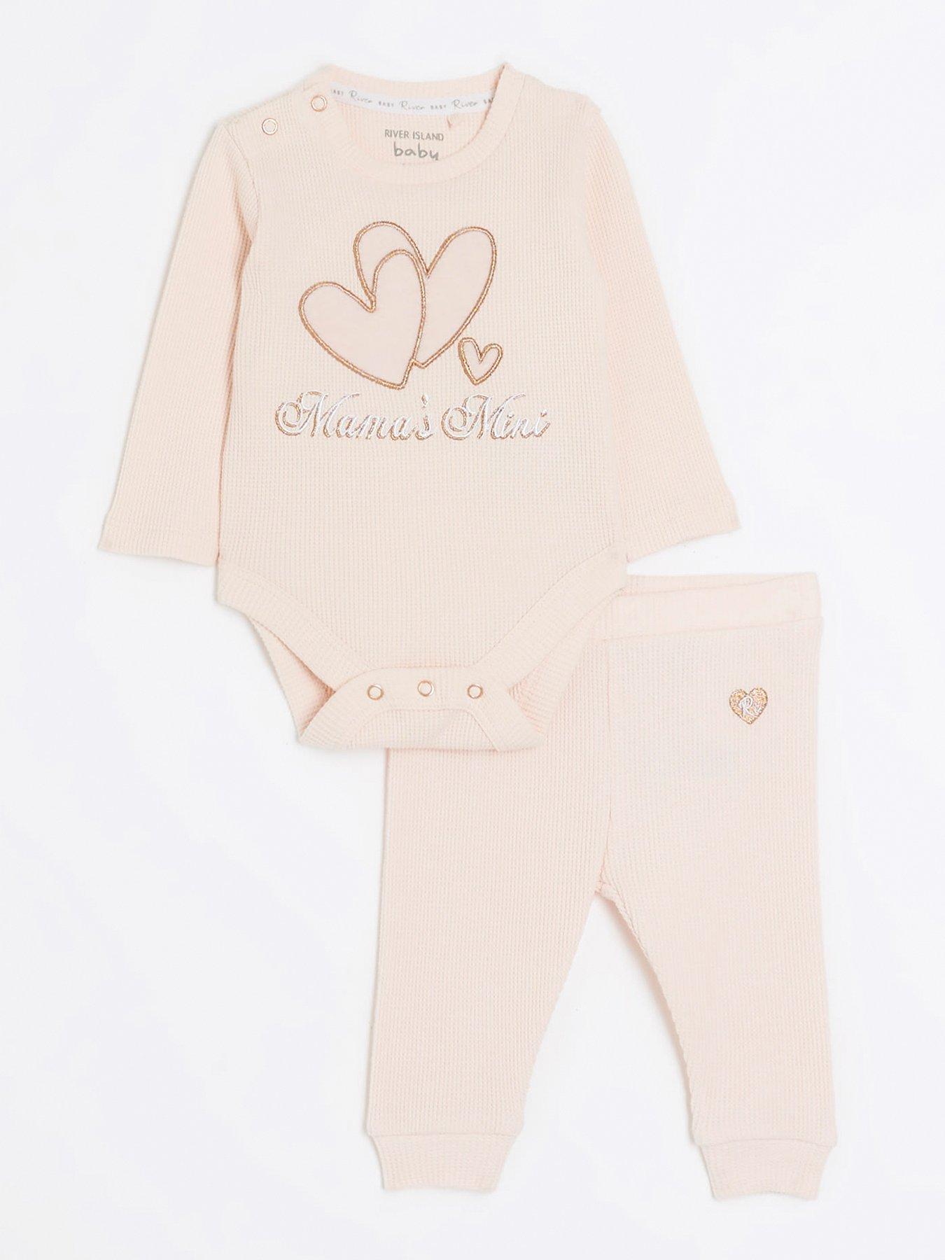 Baby Girls Waffle Top And Trousers Set Pink