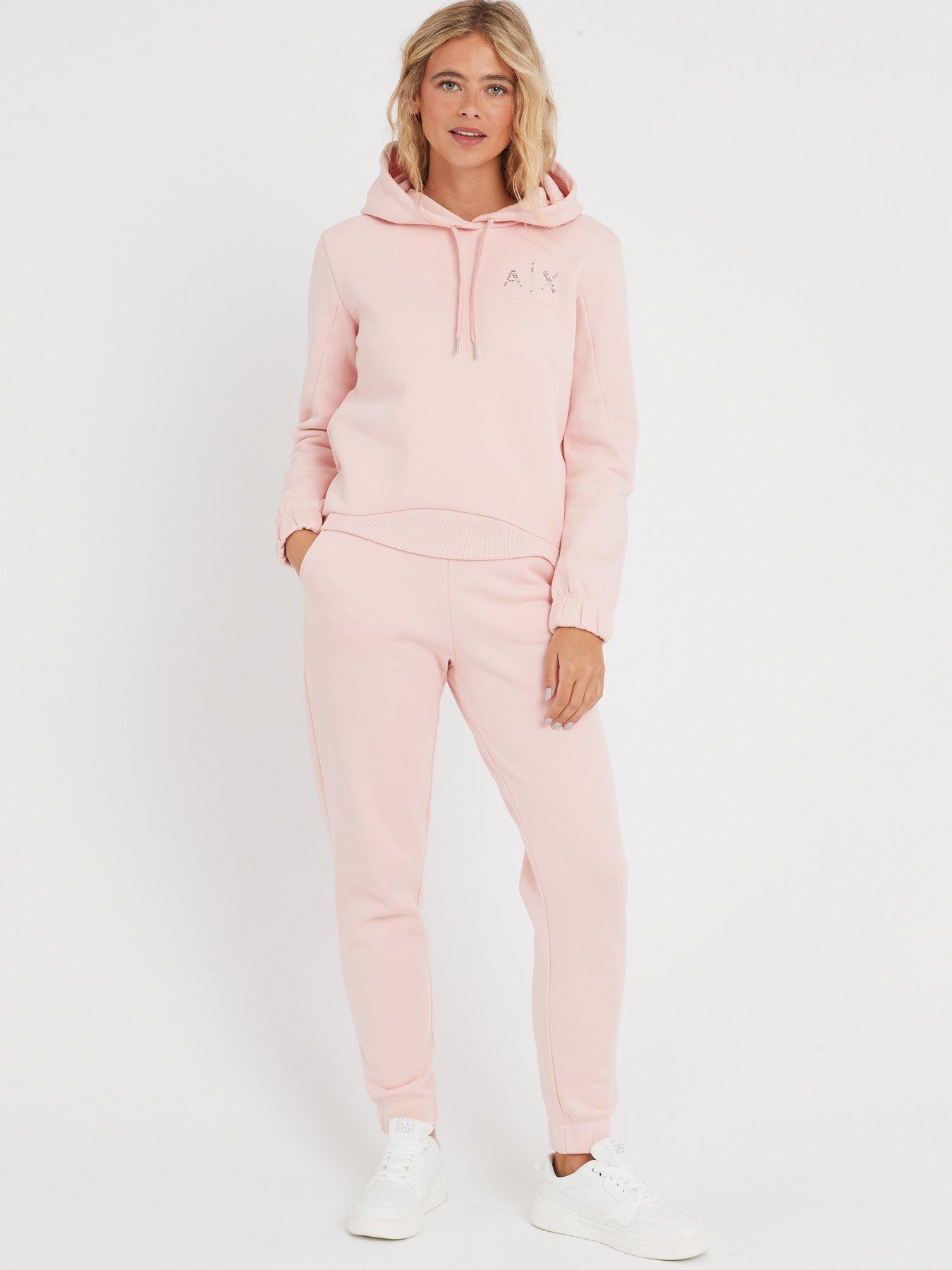 Armani Exchange Embellished Logo Hoodie Pink littlewoods