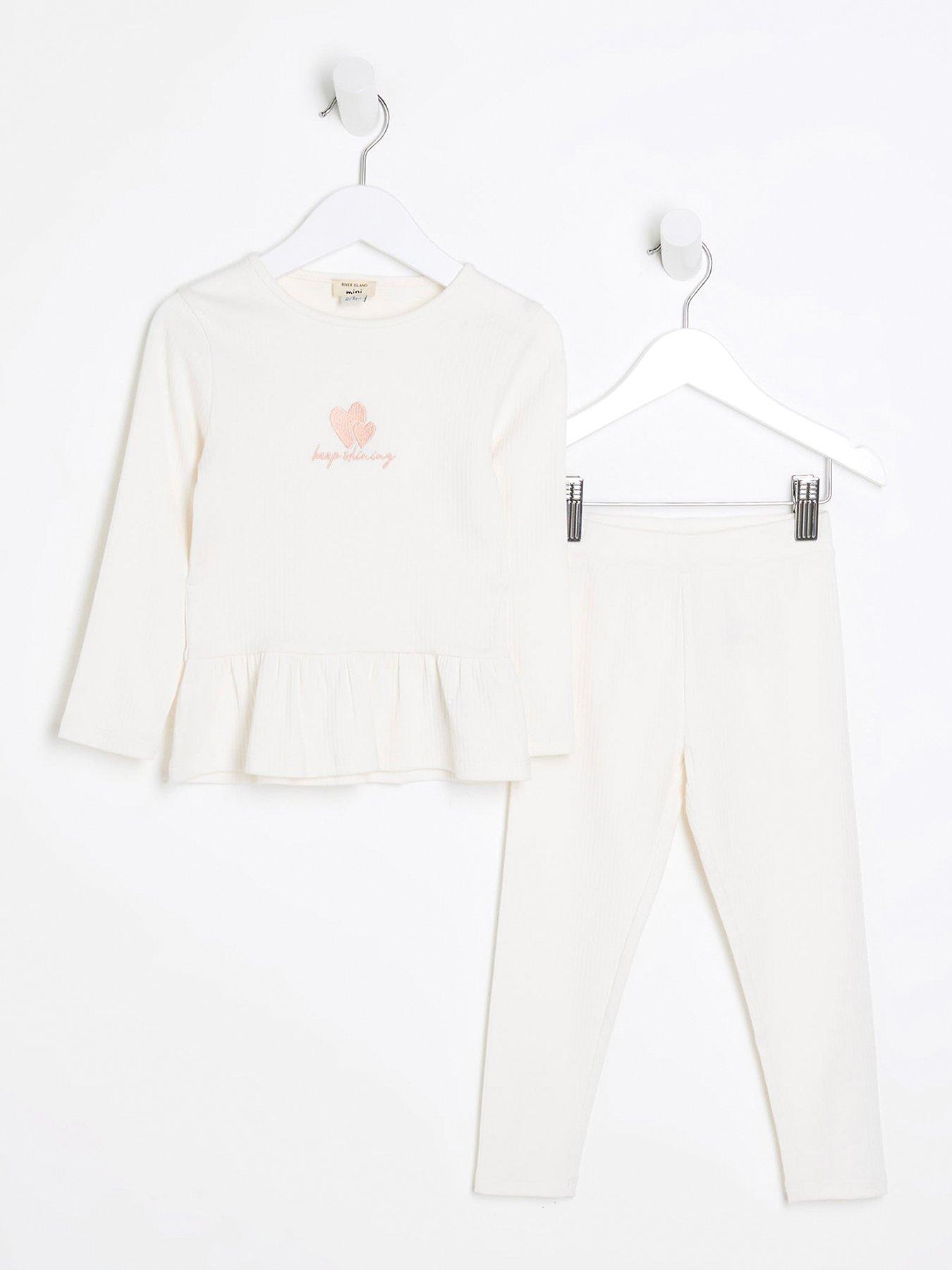 Mini Girls Long Sleeve Peplum Rib Set Cream