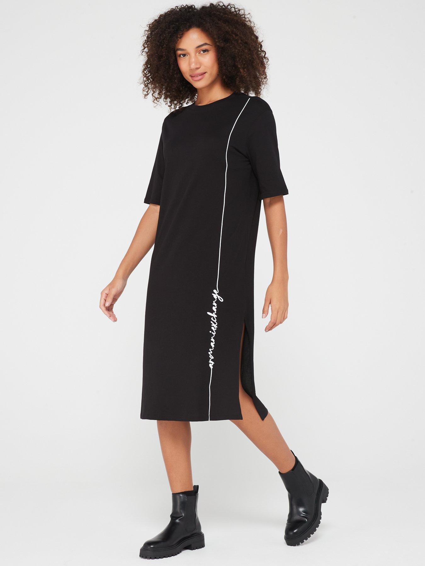  image of armani-exchange-script-logo-jersey-t-shirt-dress-black