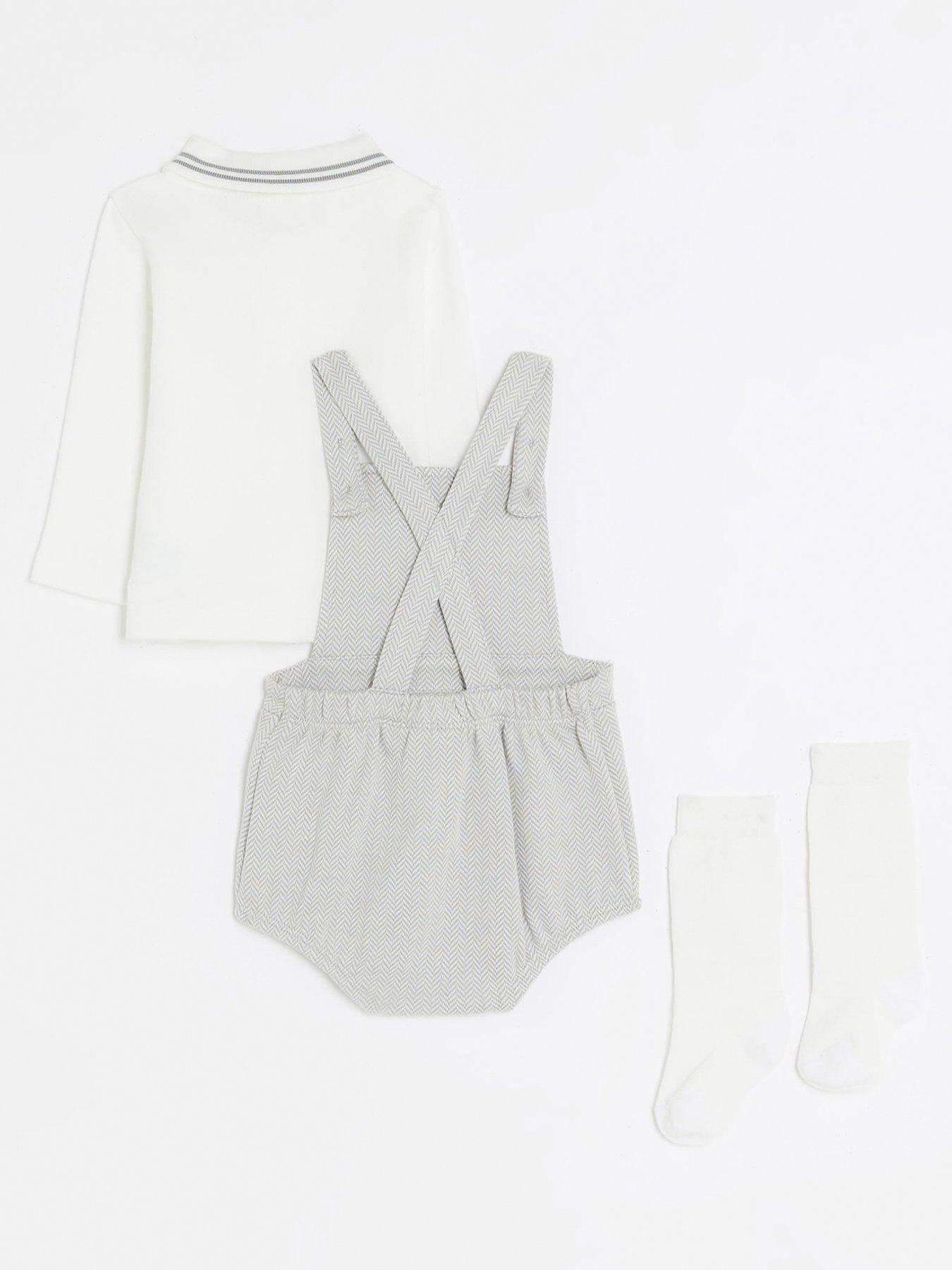 River Island Baby Baby Boy Herringbone Romper Set Grey