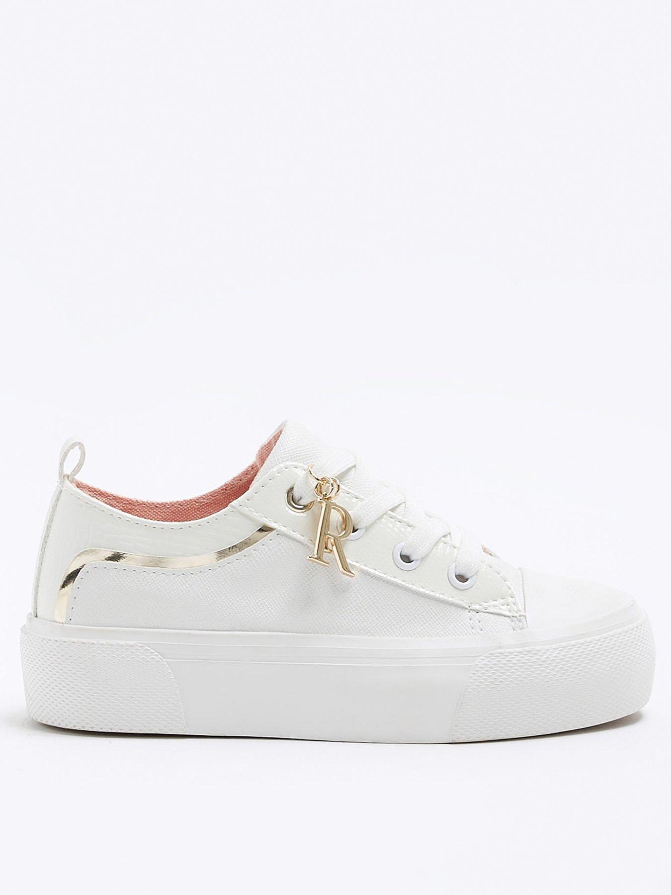 River Island Girls Lace Up Charm Detail Trainers White
