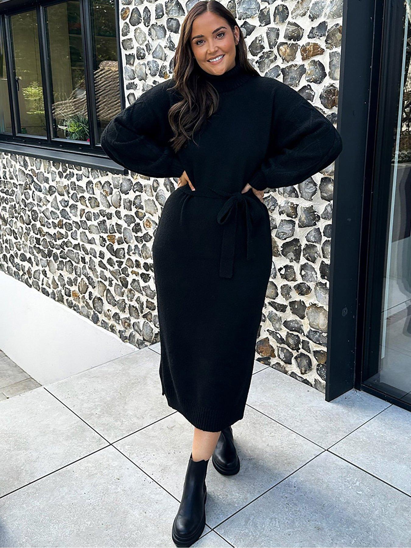 In The Style Perrie Sian Button Up Knit Midi Dress - Black