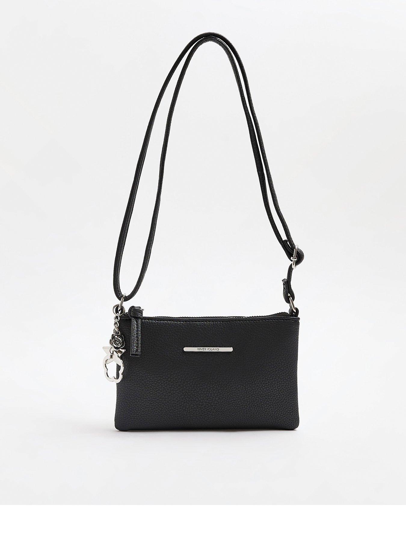River Island Pocket And Chain Front Monogram Cross-body Bag in Black