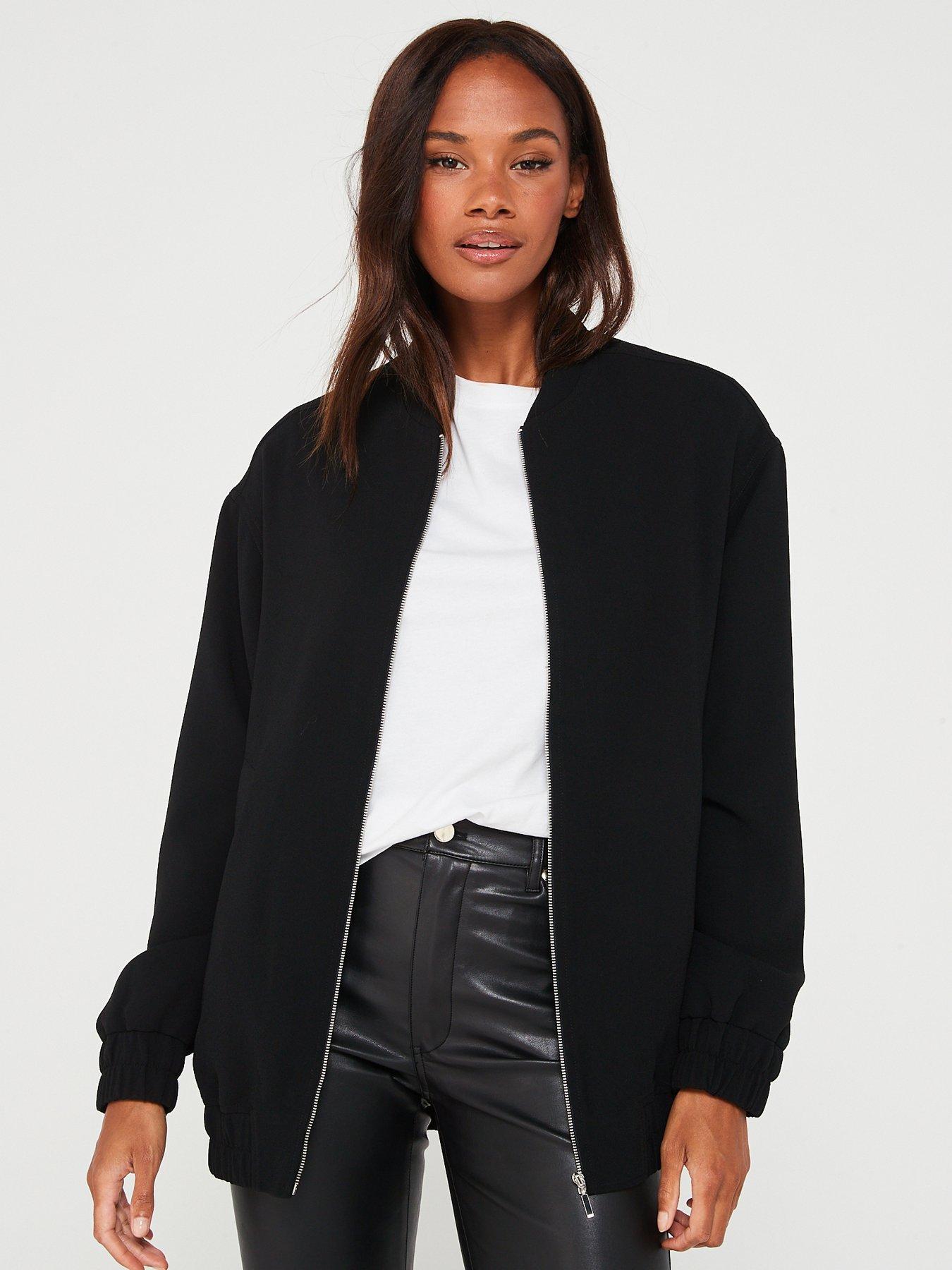 Black longline clearance bomber jacket womens