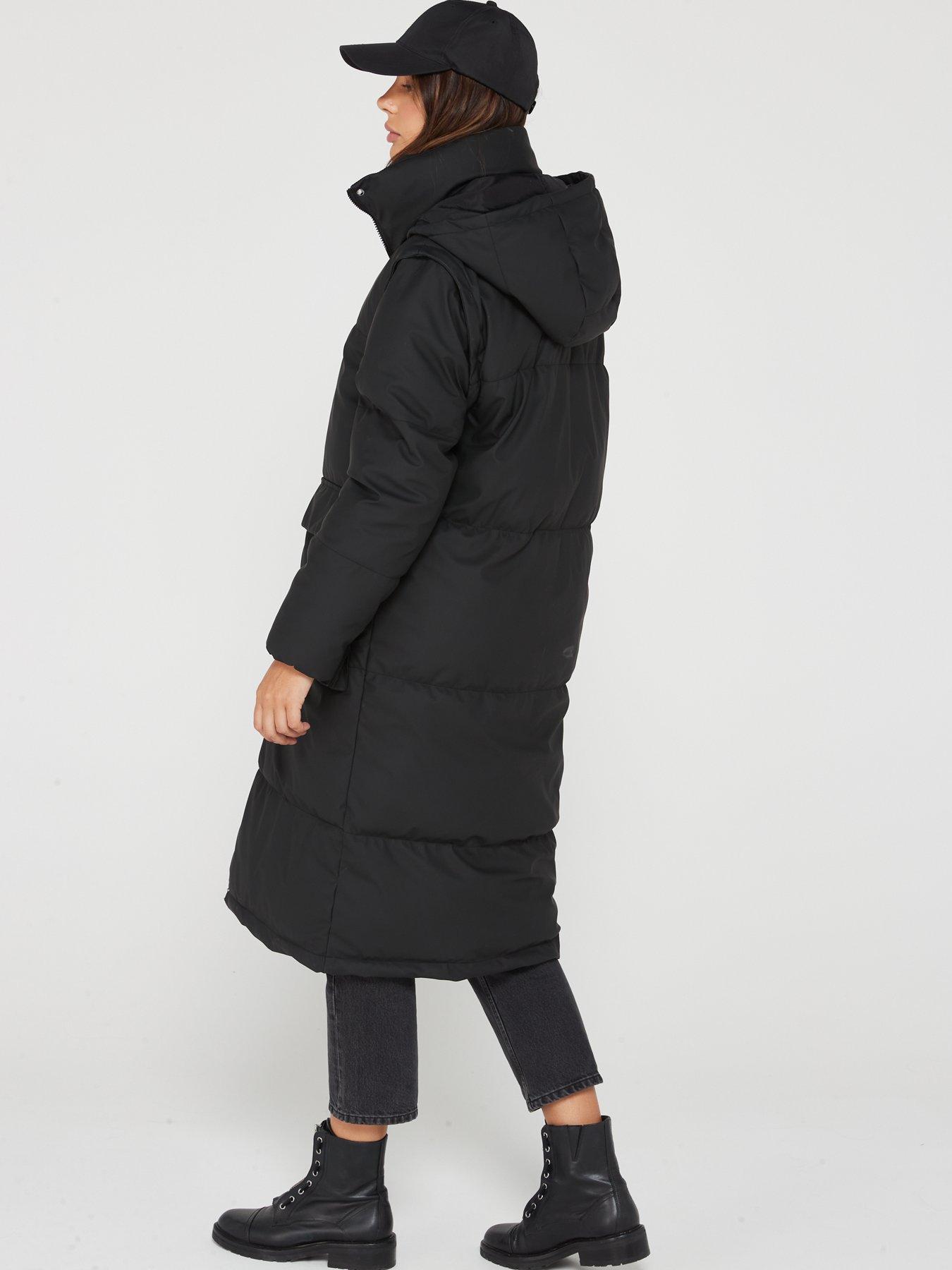 Only Rubberised 2 in 1 Detachable Sleeve Padded Coat and Gilet Black littlewoods
