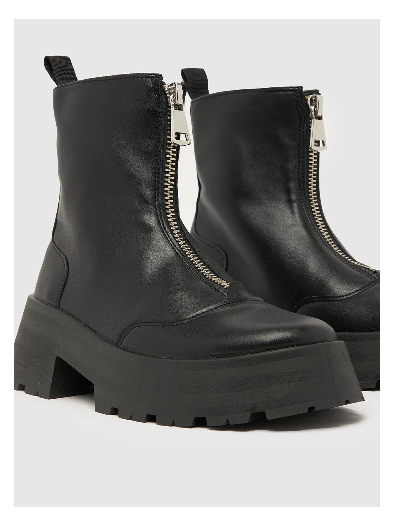 Front zip hot sale chunky boots