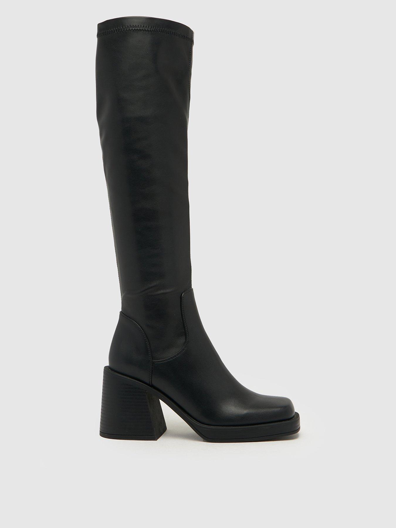 Schuh Danielle Platform Stretch Knee Boot - Black | littlewoods.com