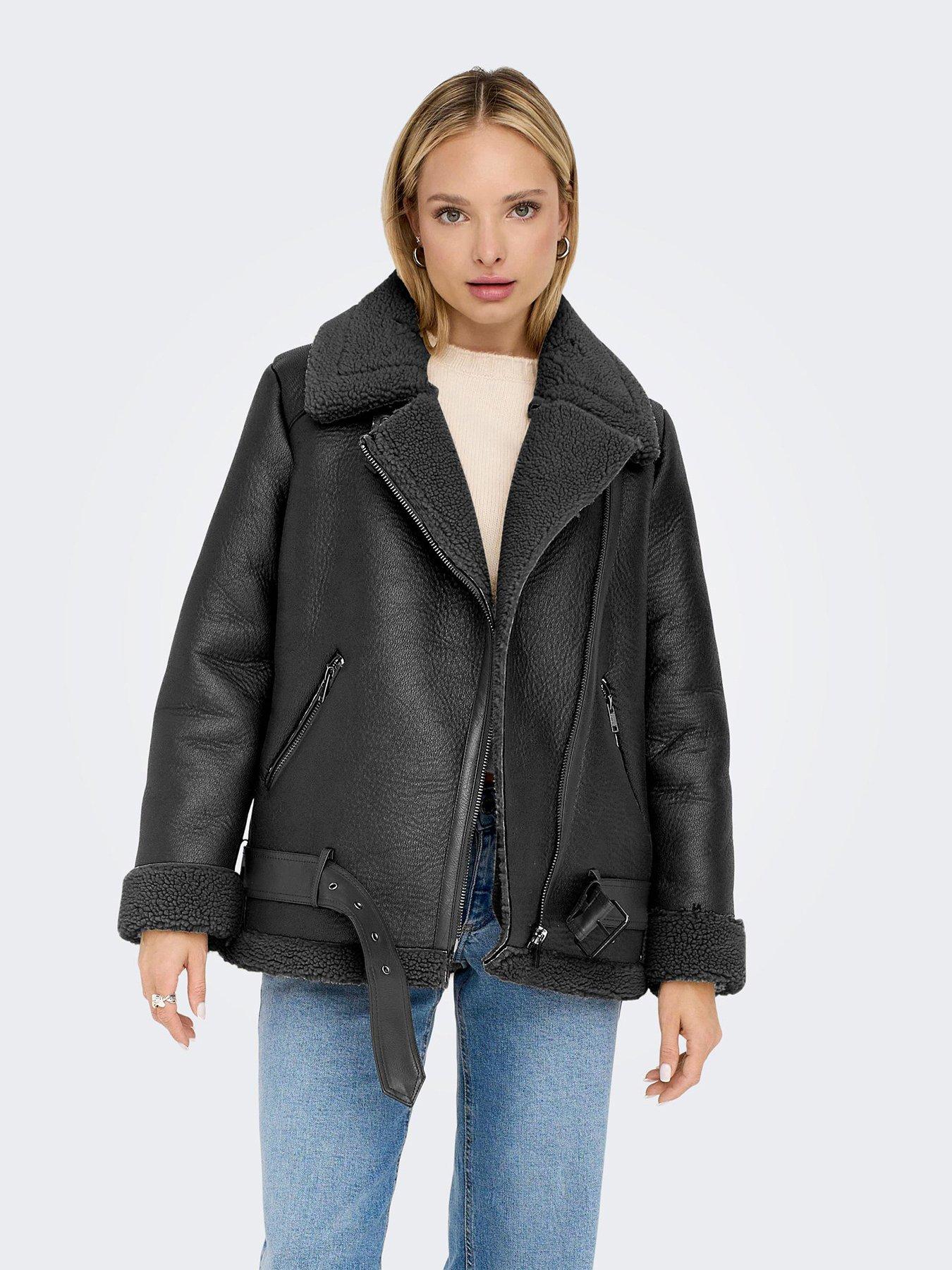 Only faux leather shearling on sale jacket