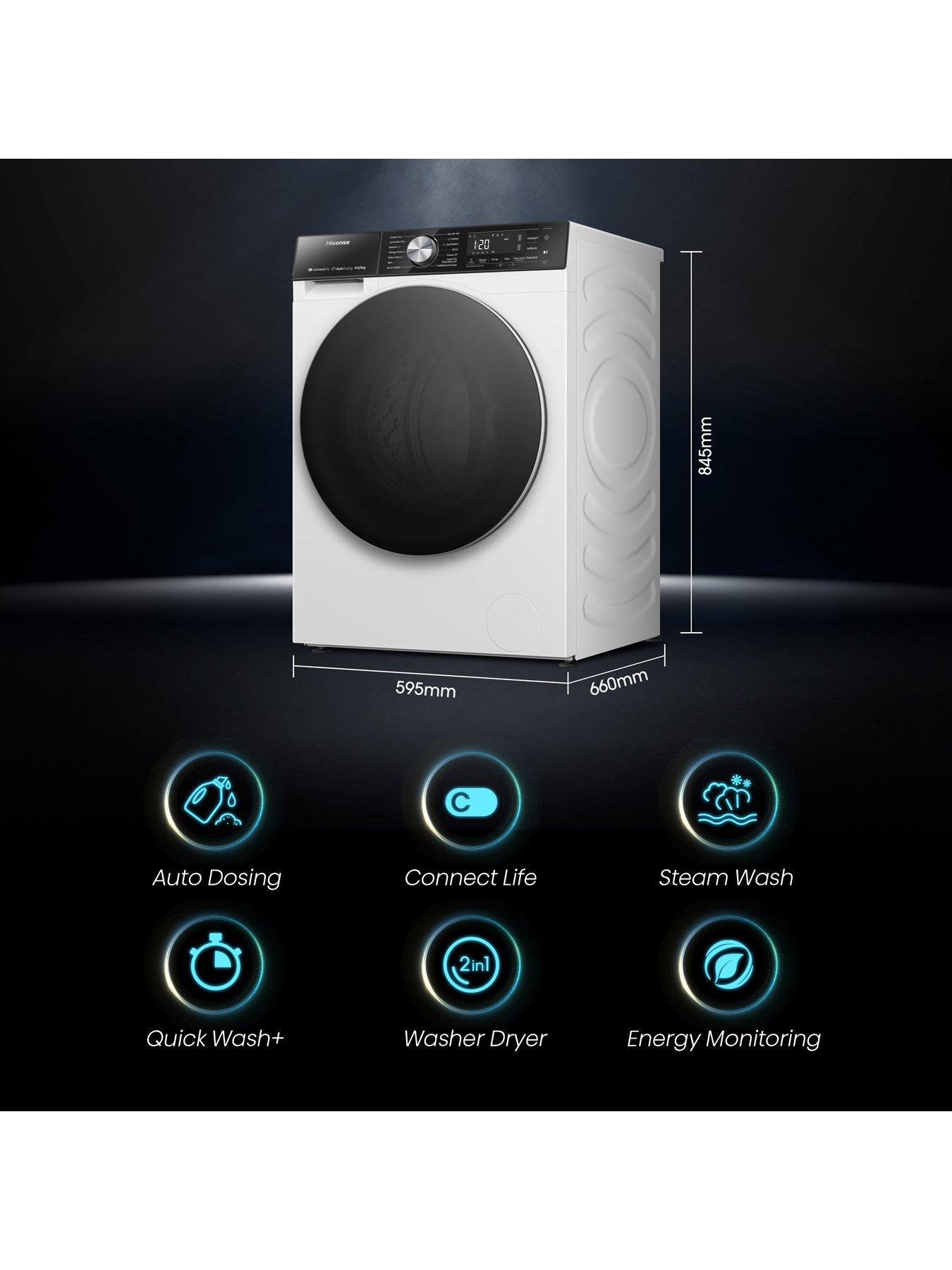  image of hisense-5s-series-wd5s1045bw-105kg-1400rpm-auto-dosing-freestanding-washer-dryer-white