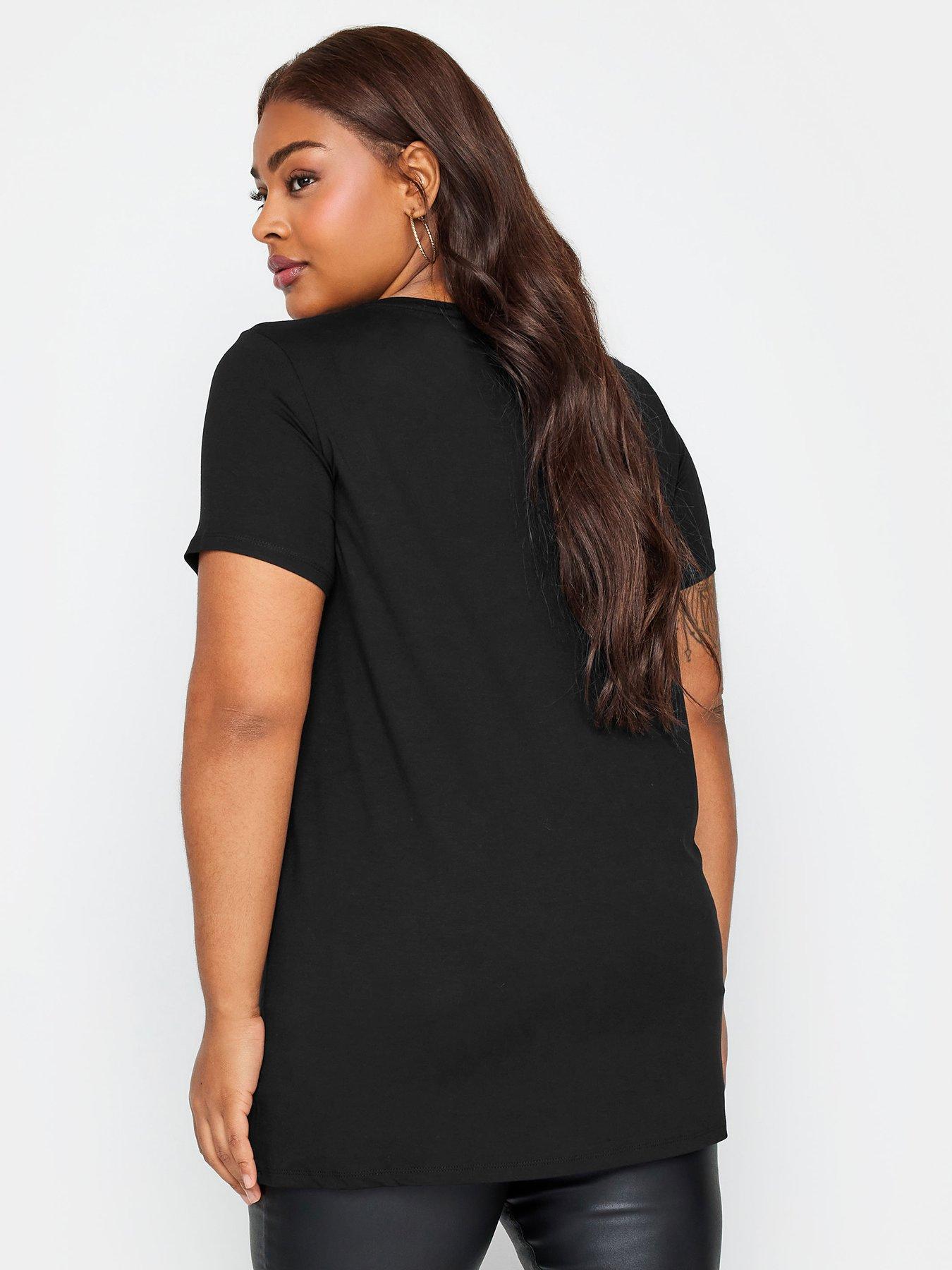 Yours Glitter Printed Embellished T-Shirt - Black | littlewoods.com