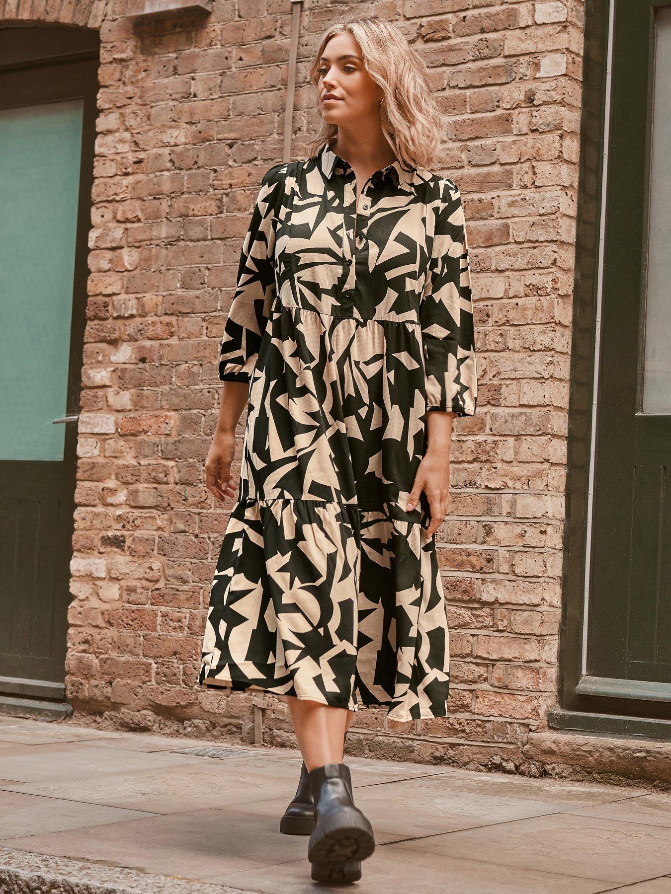 Long Sleeve Shirt Dress Mono Abstract