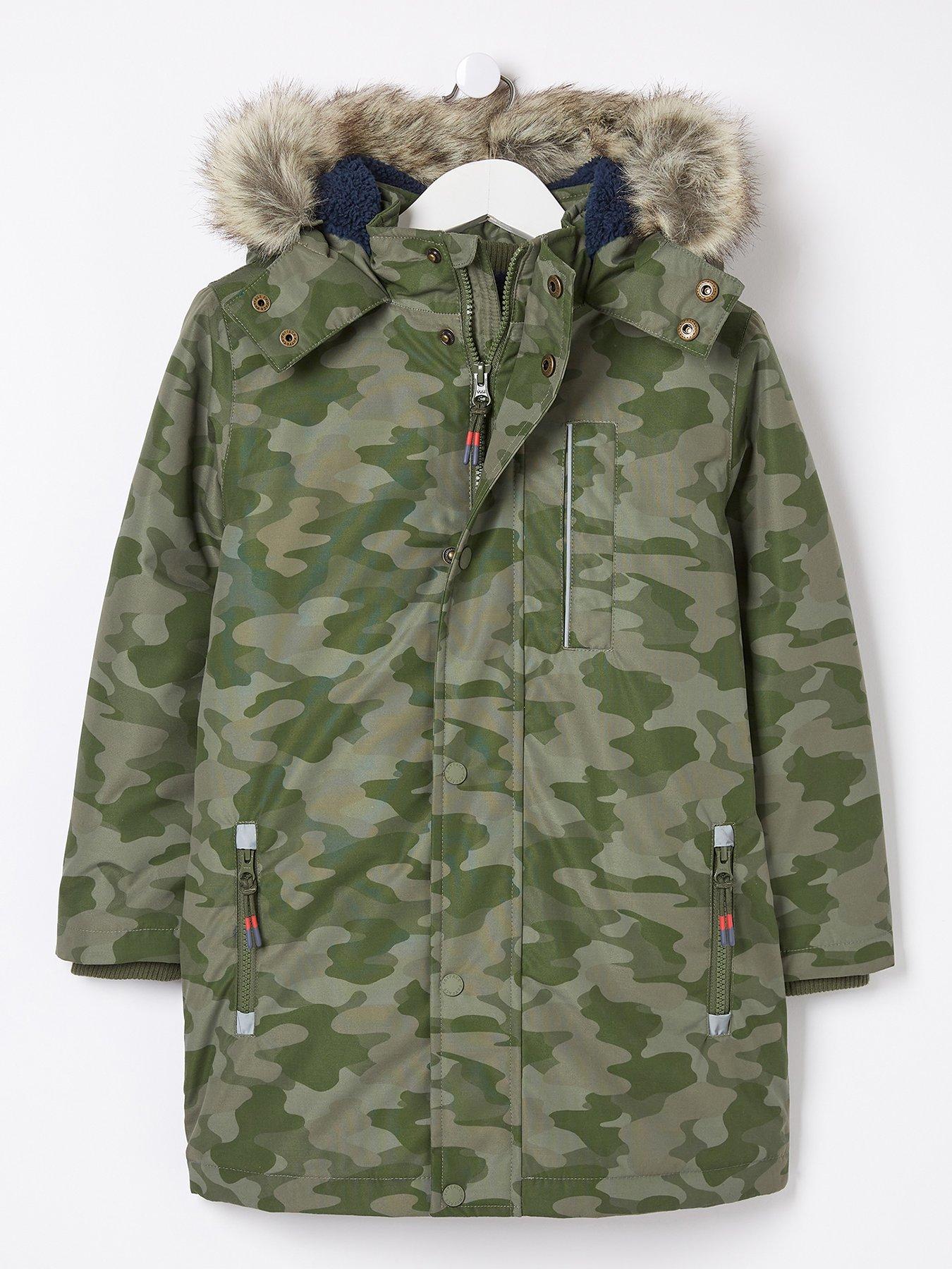 Mango Boys Faux Fur Hooded Parka - Dark Grey | littlewoods.com