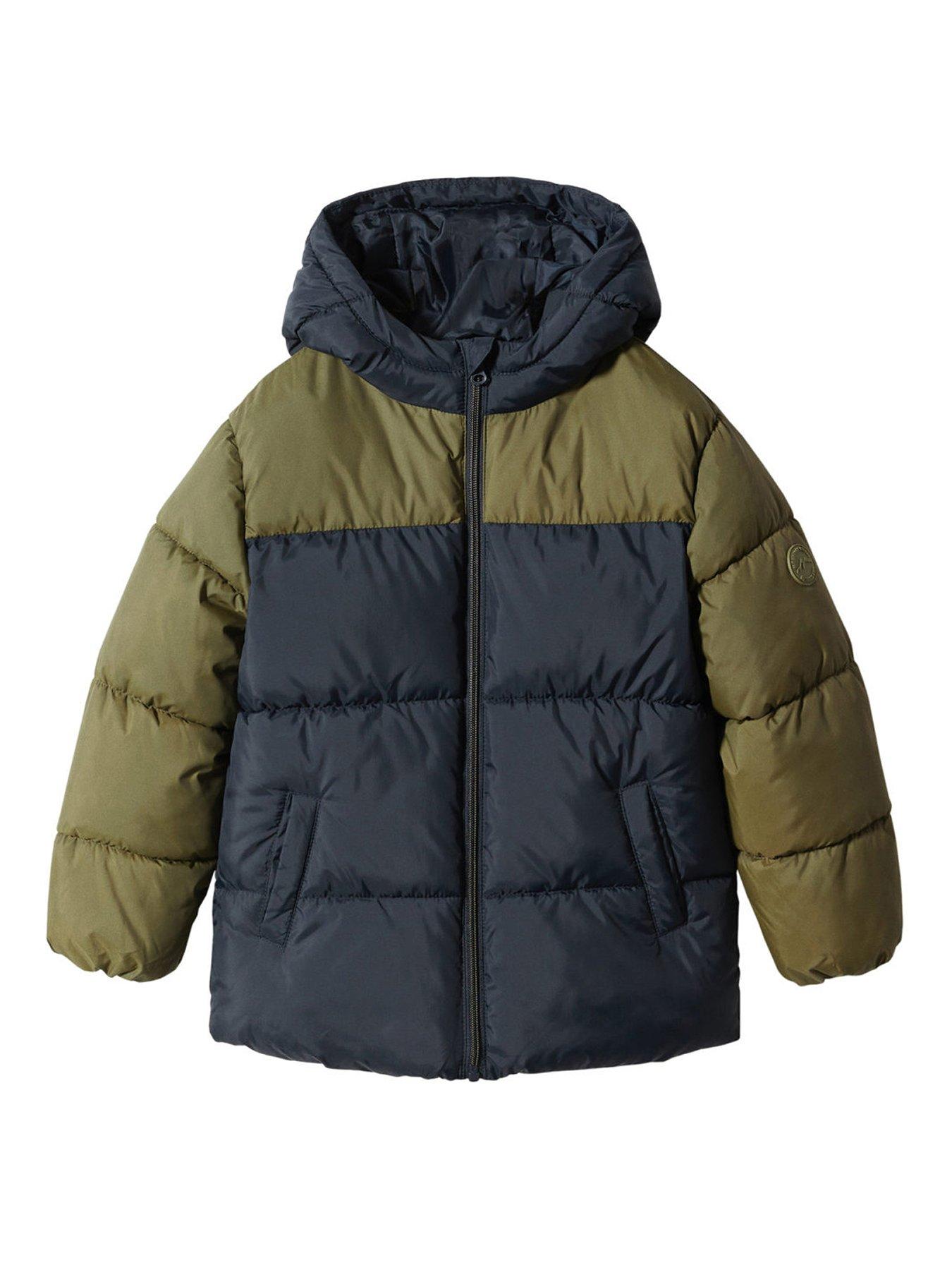 Mango Boys Colour Block Padded Coat - Khaki | littlewoods.com