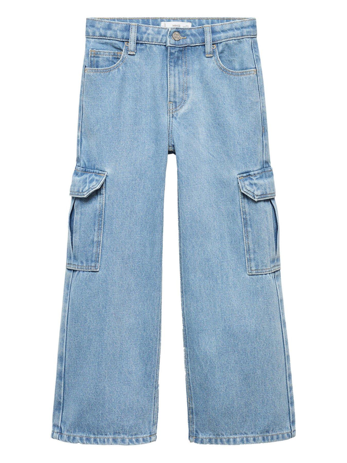 River Island Girls Patchwork Wide Leg Jeans - Blue