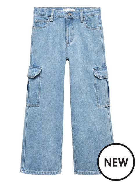 mango-girls-cargo-pocket-wide-leg-jeans-blue