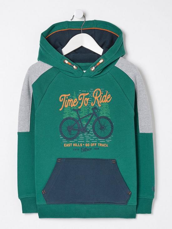 front image of fatface-boys-bike-graphic-popover-hoody-jade-green