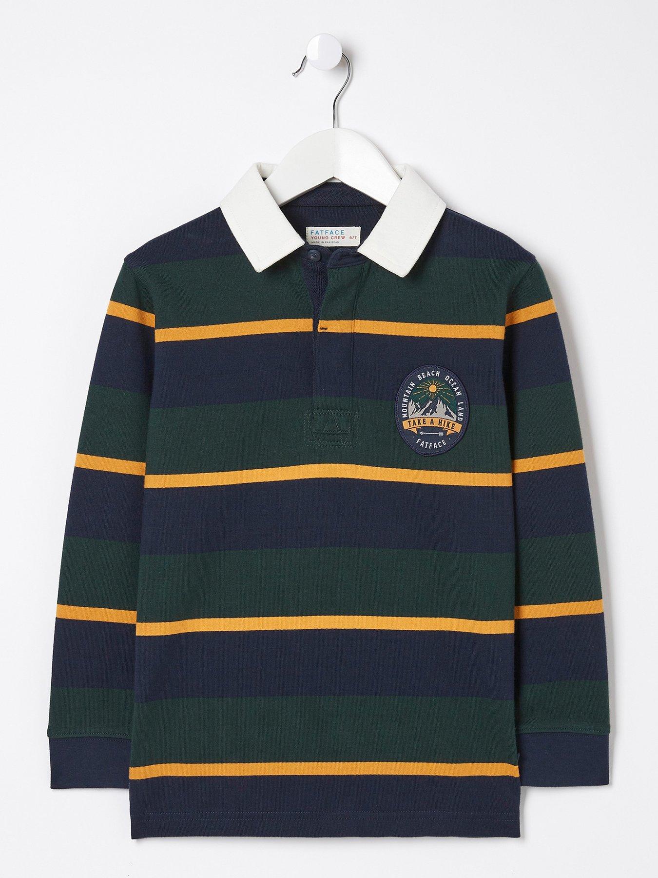 FatFace Boys Stripe Long Sleeve Rugby Top Navy