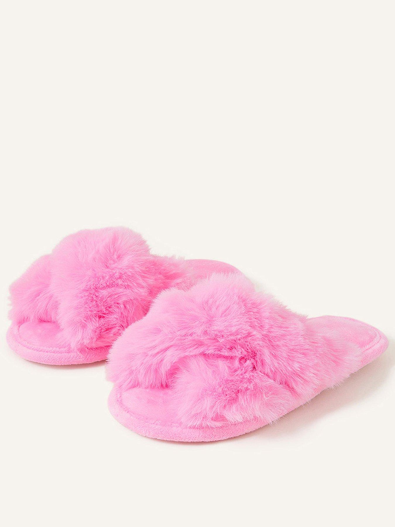 Accessorize Girls Luxe Faux Fur Slider Slippers Pink