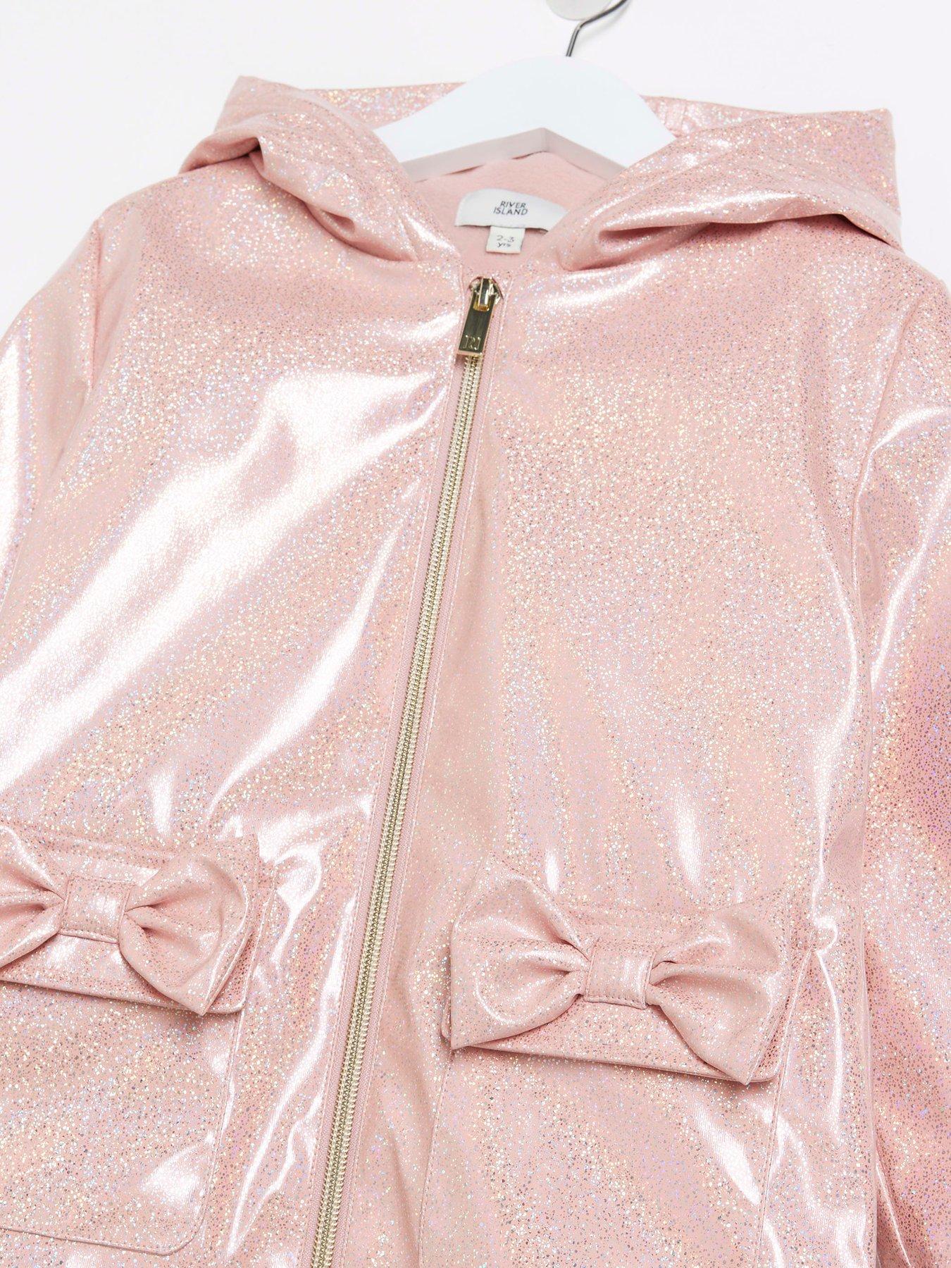 River Island Mini Mini Girls Glitter Hooded Raincoat Pink