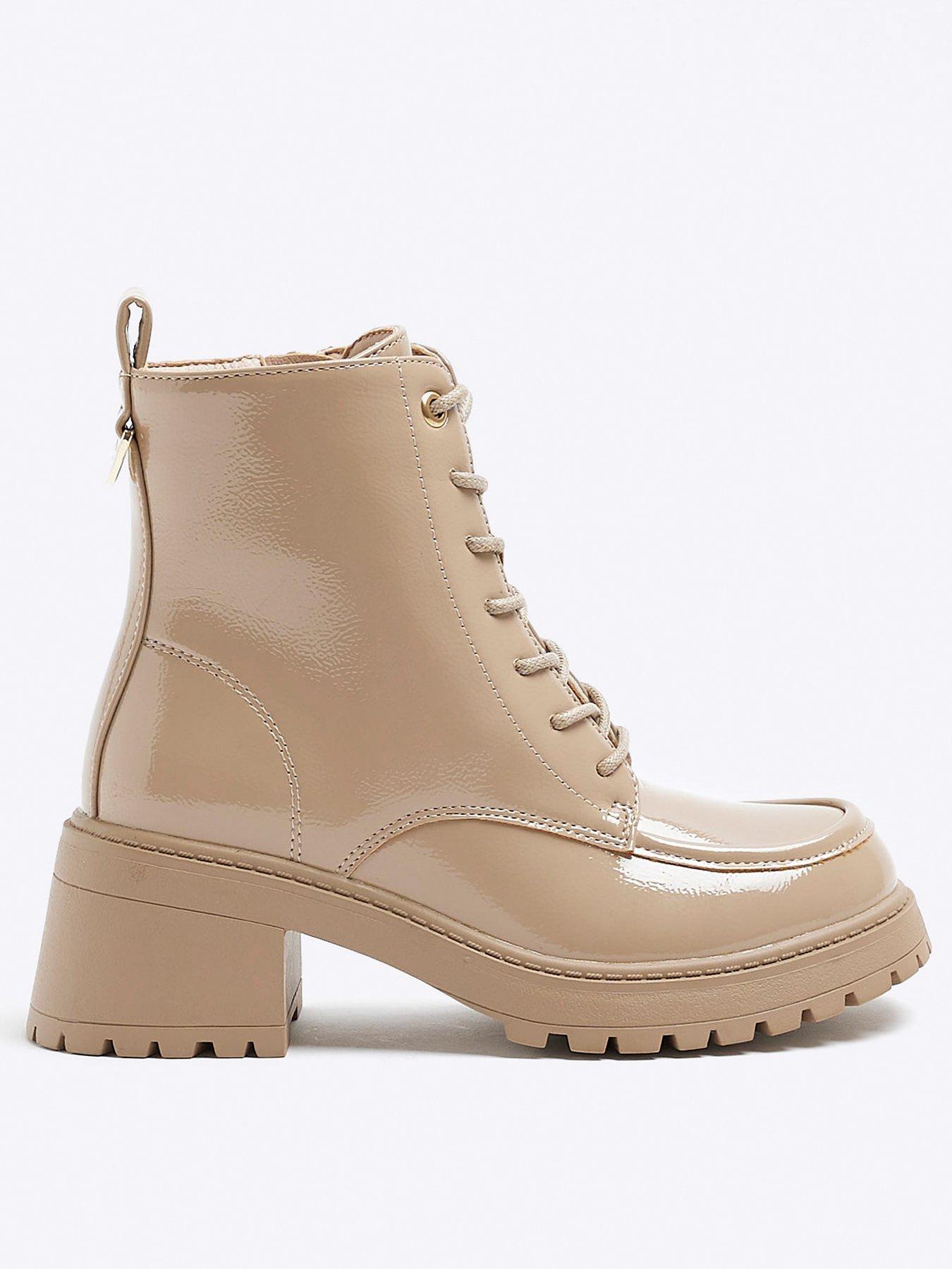 Girls Patent Heeled Boots Cream