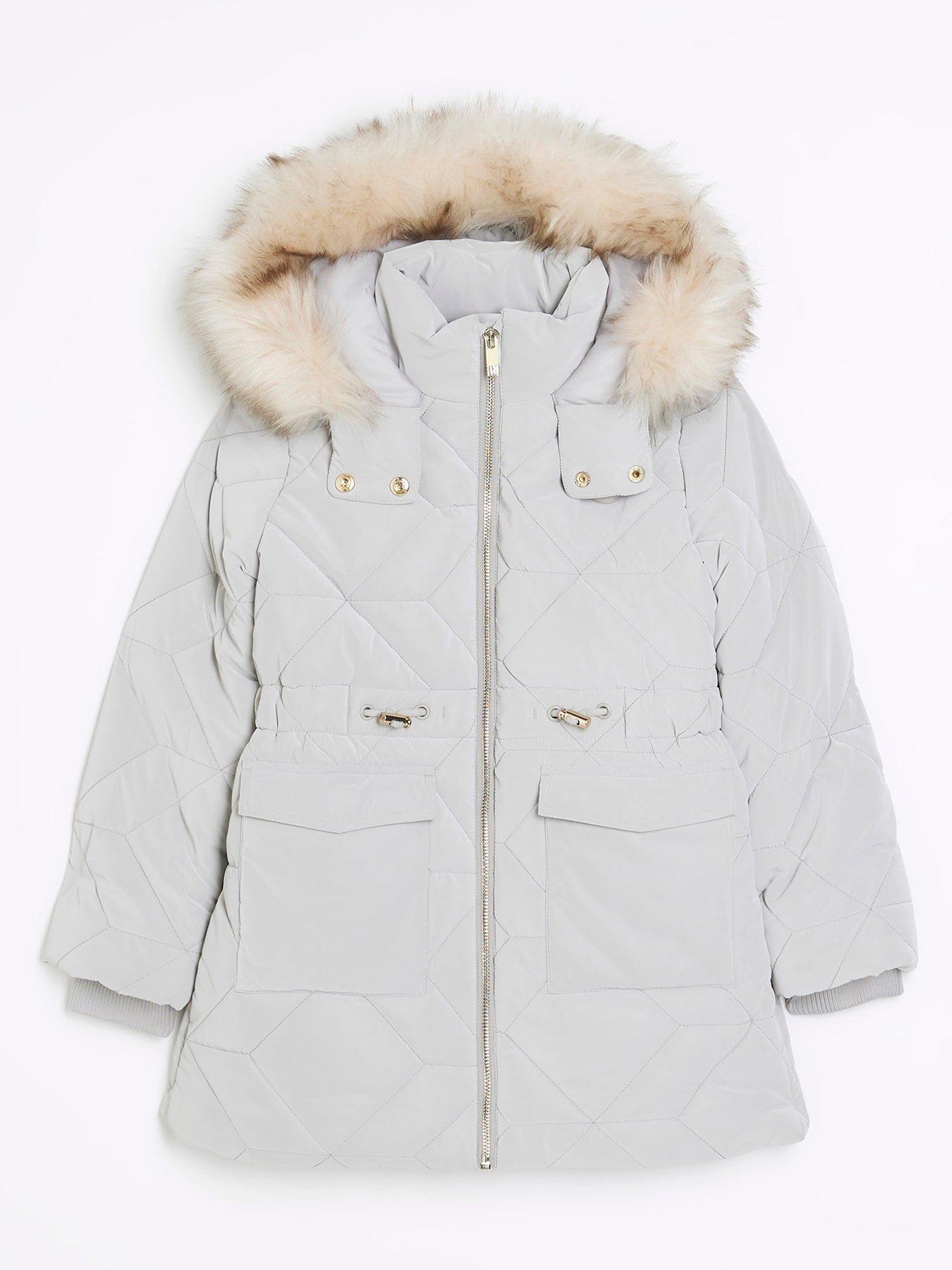 River Island Girls Hooded Padded Puffer Coat Grey Littlewoods