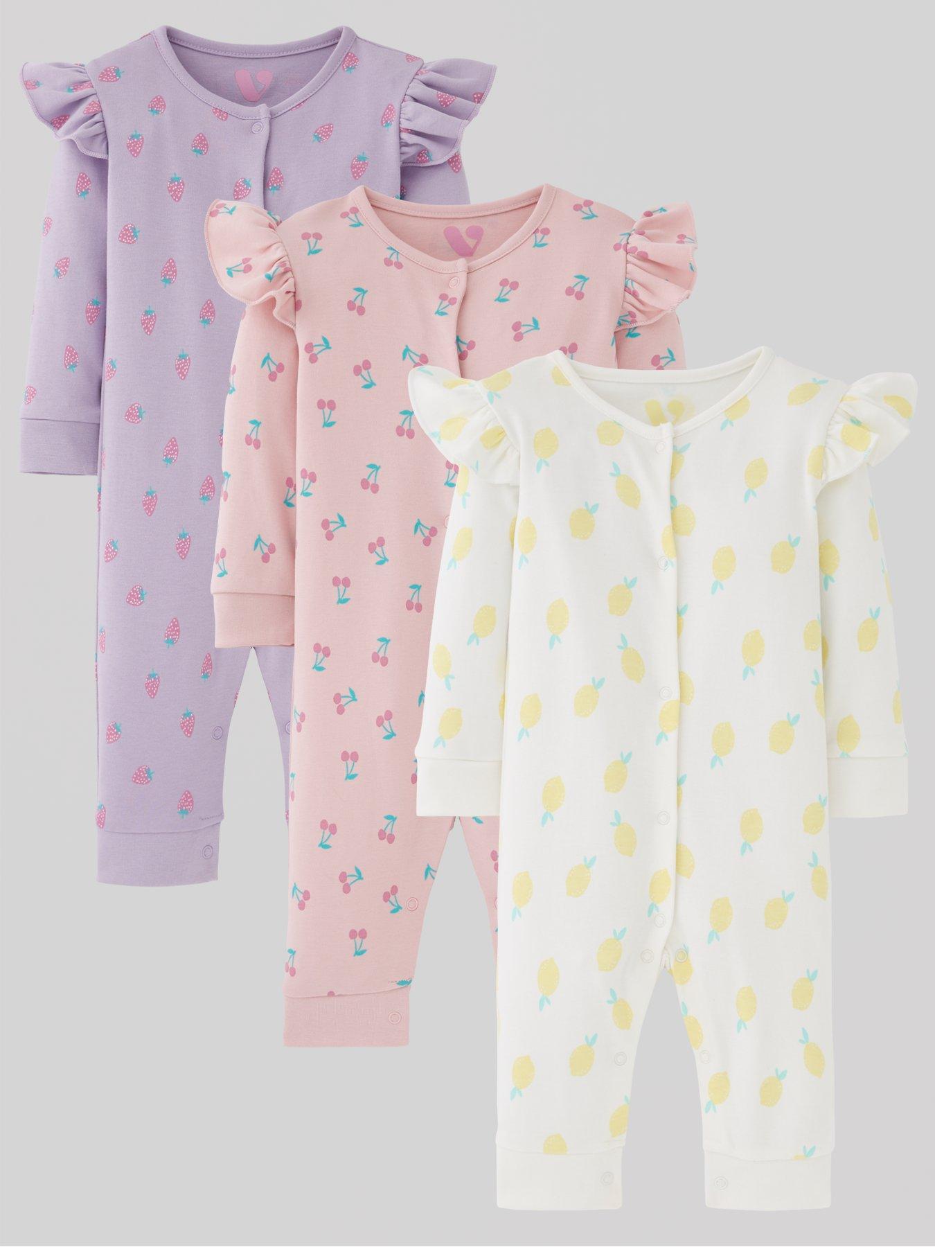 Mini V by Very Baby Girl 3 Pack Multi Print Footless Sleepsuit