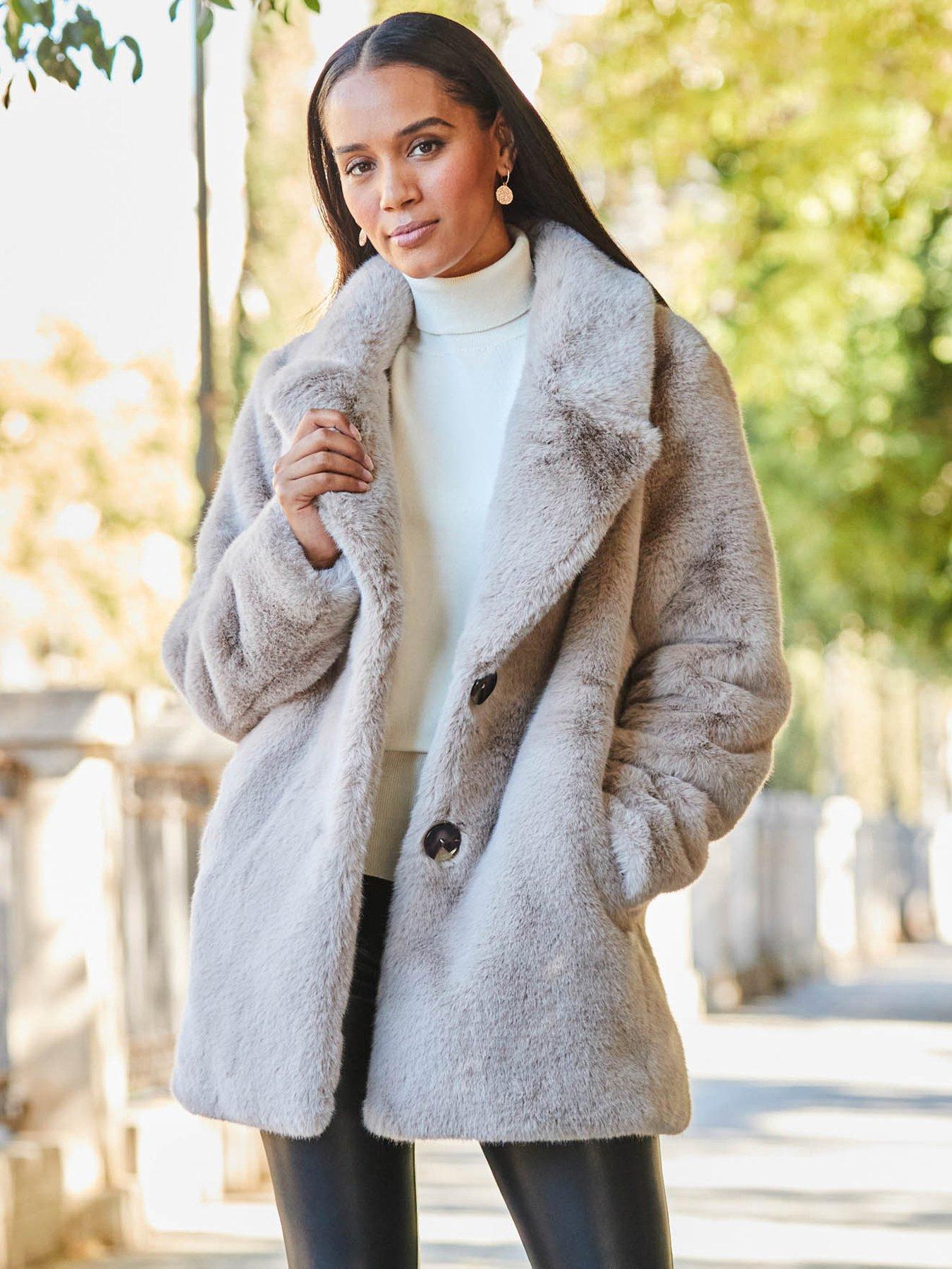 Taupe Premium Faux Fur Coat With Button Detail