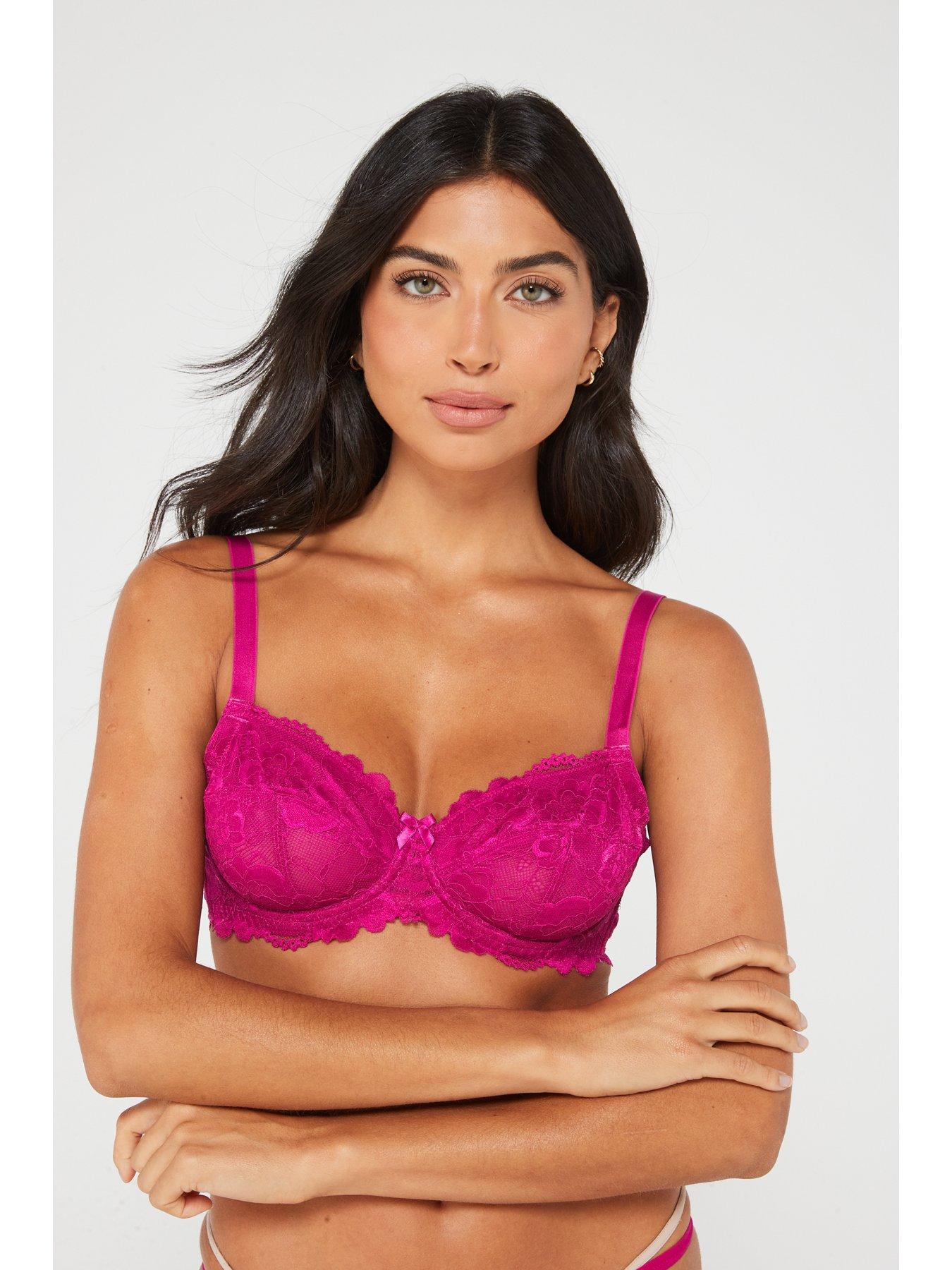  image of ivory-rose-fuller-bust-lace-balconette-bra-hot-pink