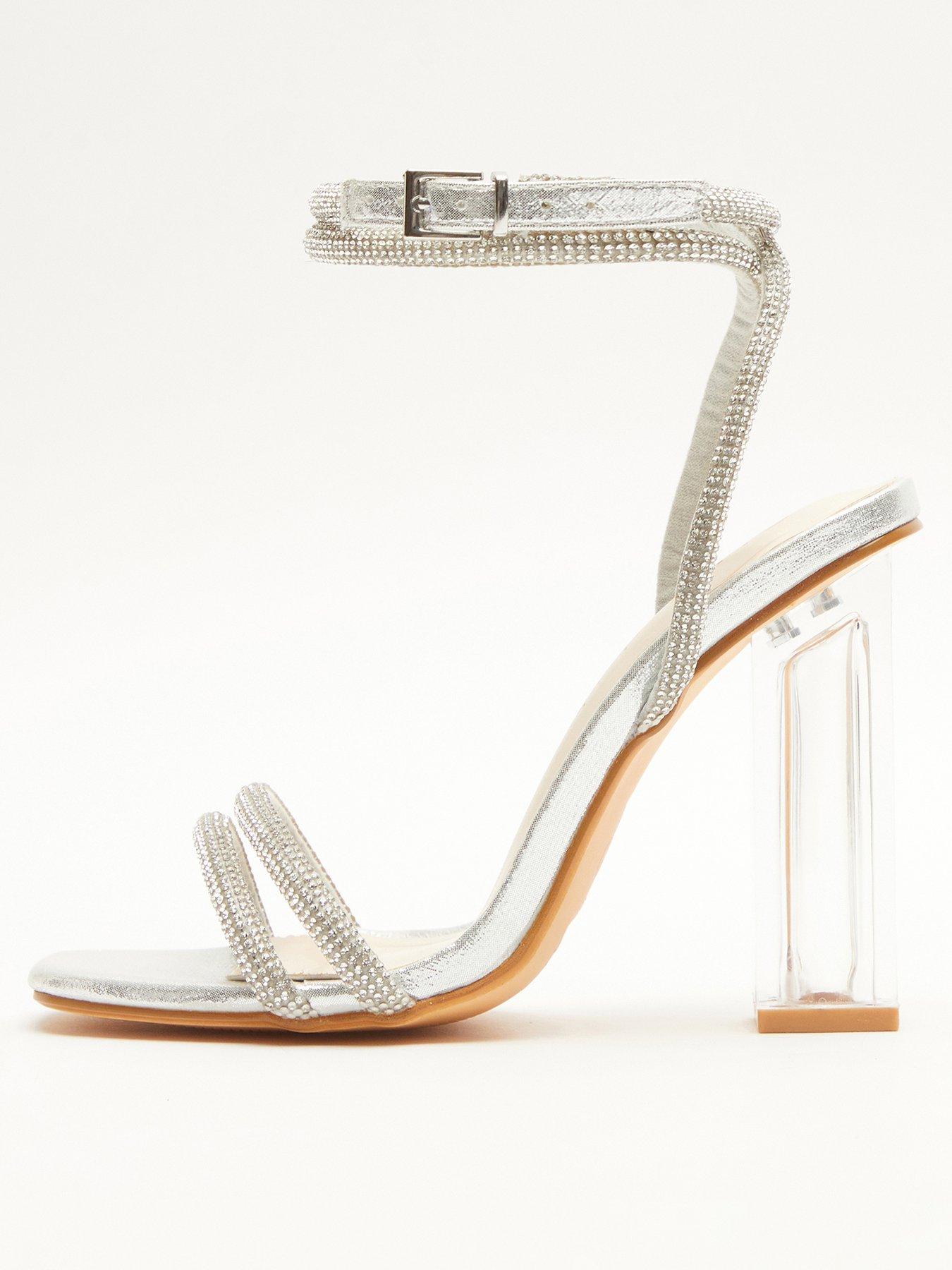 Silver diamante shop block heel sandals