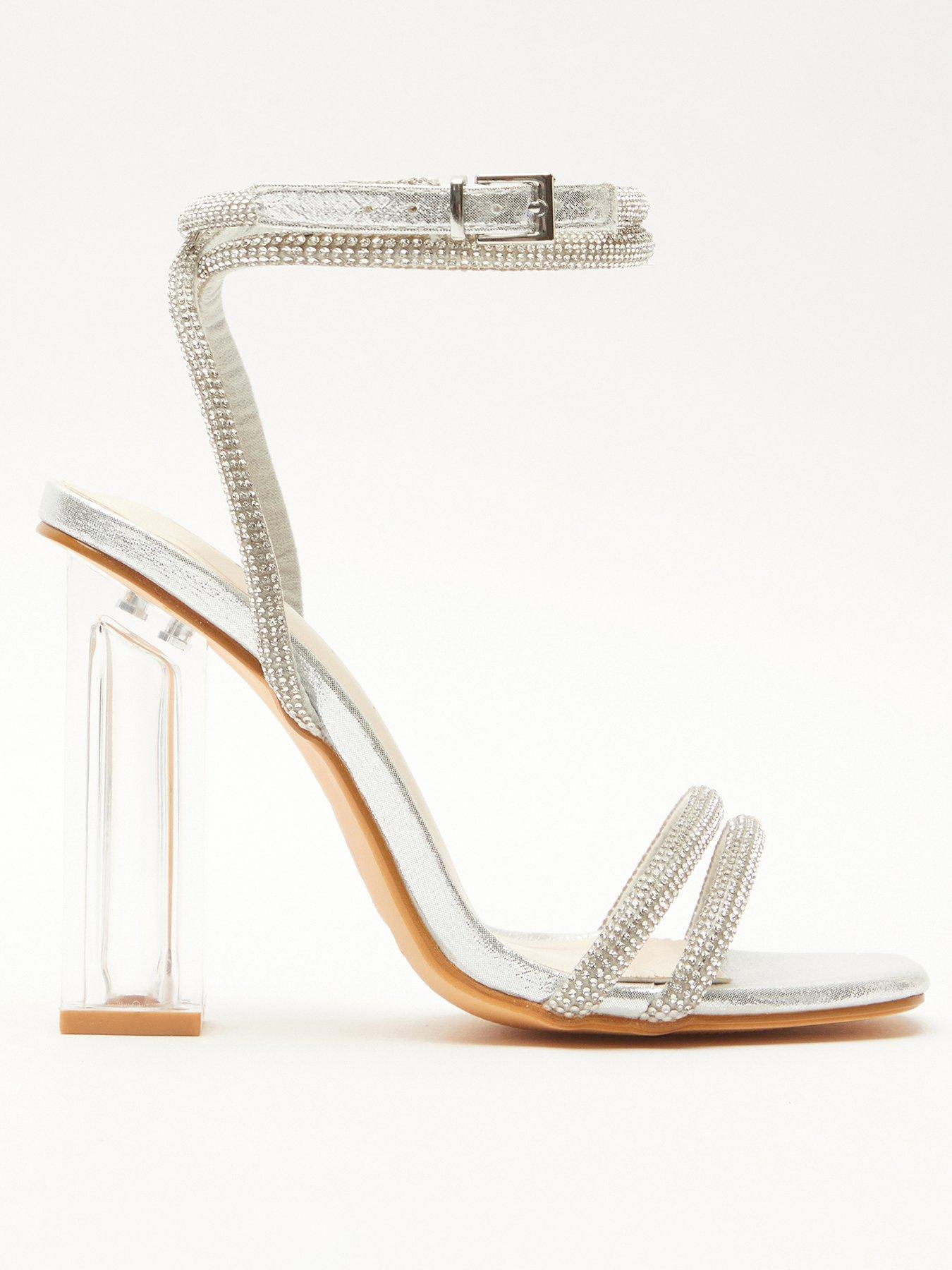 Silver diamante outlet block heel sandals