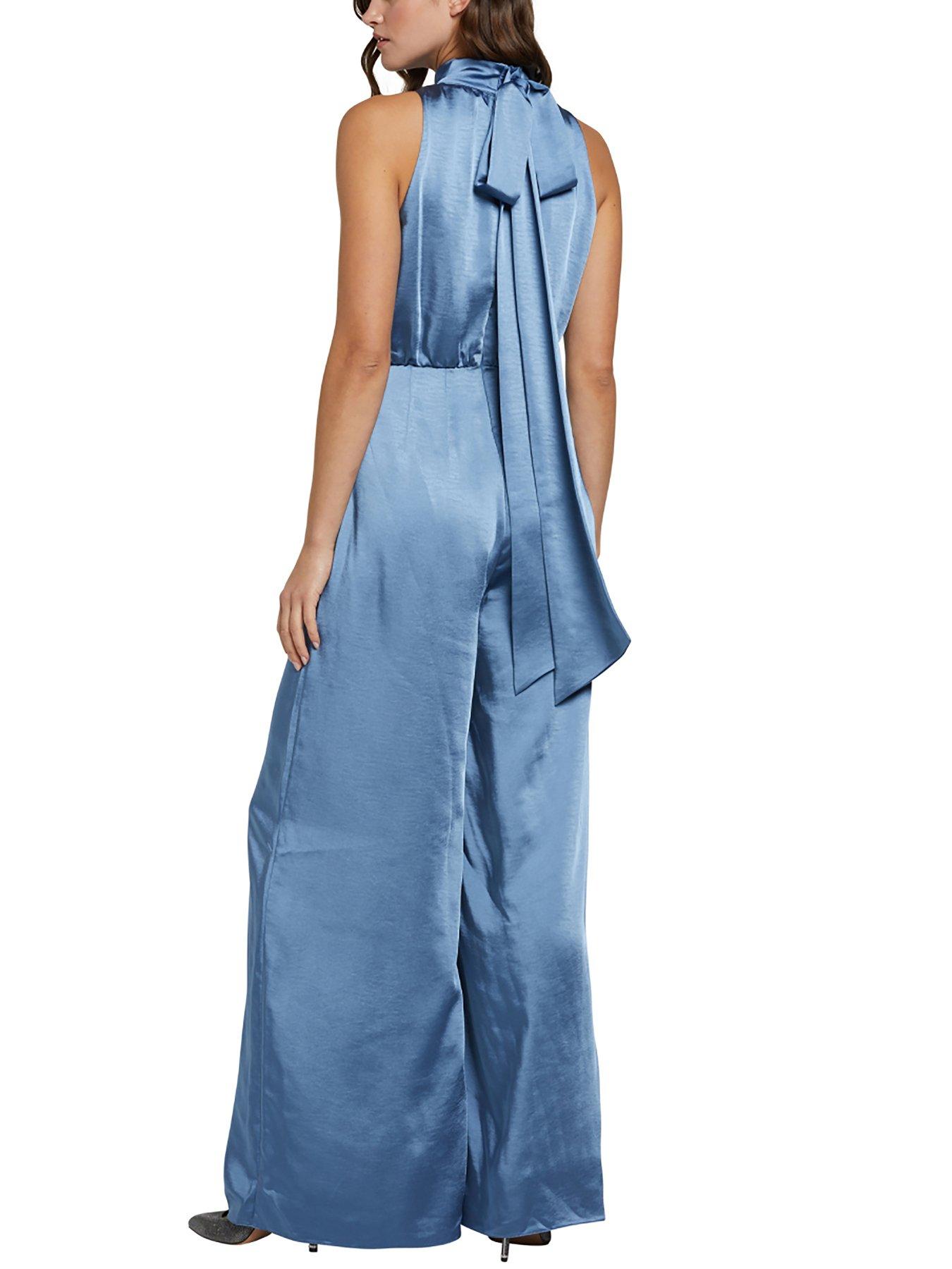 Ambriaa Halterneck Jumpsuit With Palazzo Pant Blue