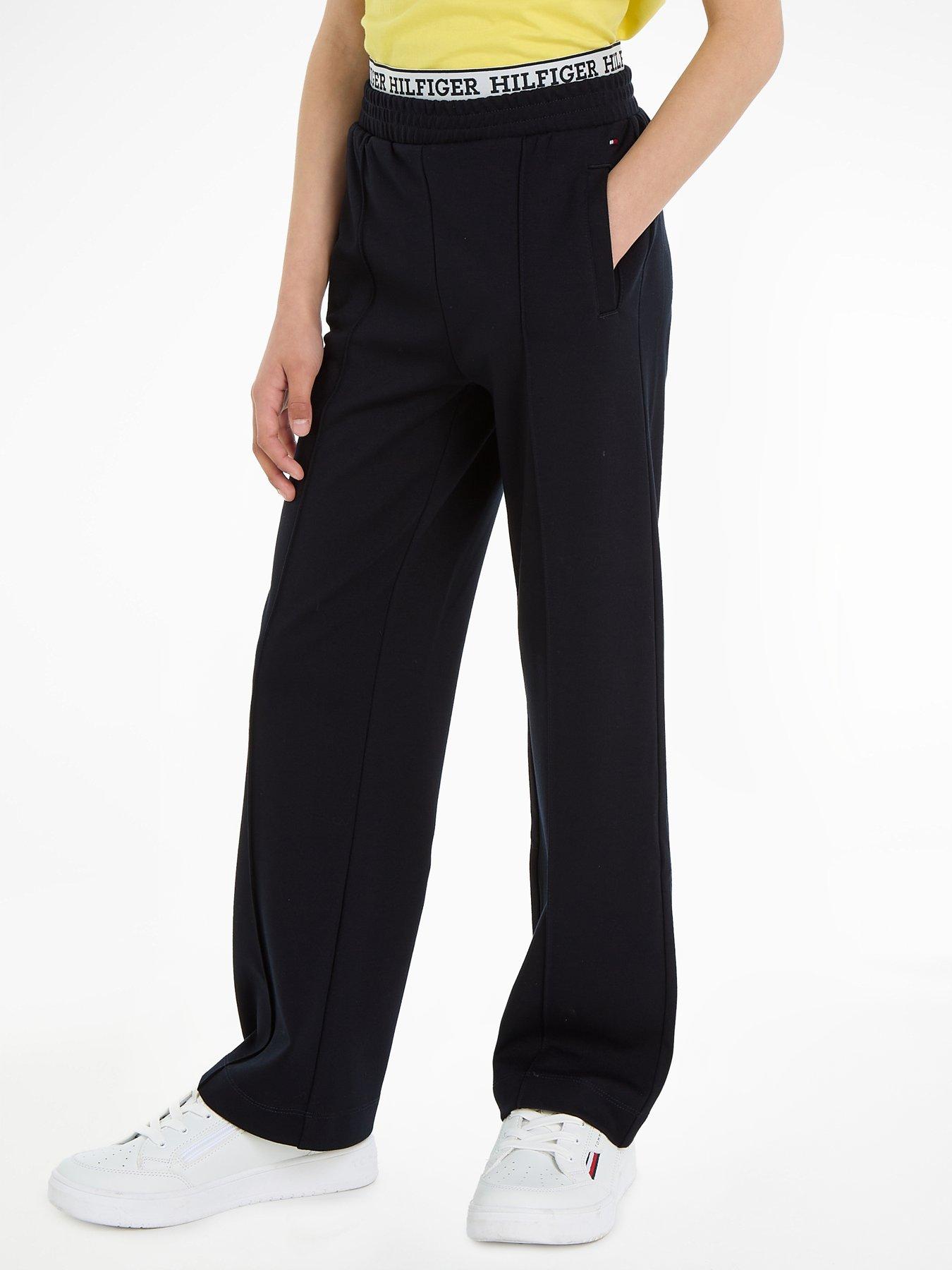  image of tommy-hilfiger-girls-monotype-tape-wide-leg-sweatpant-navy