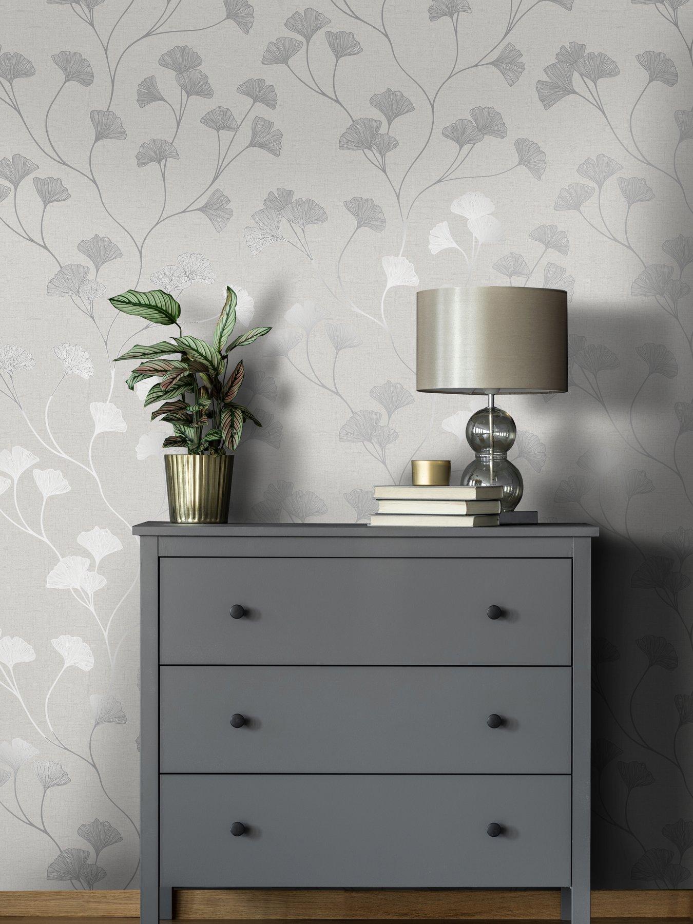 Holden Decor Glistening Ginkgo Wallpaper - Grey Silver
