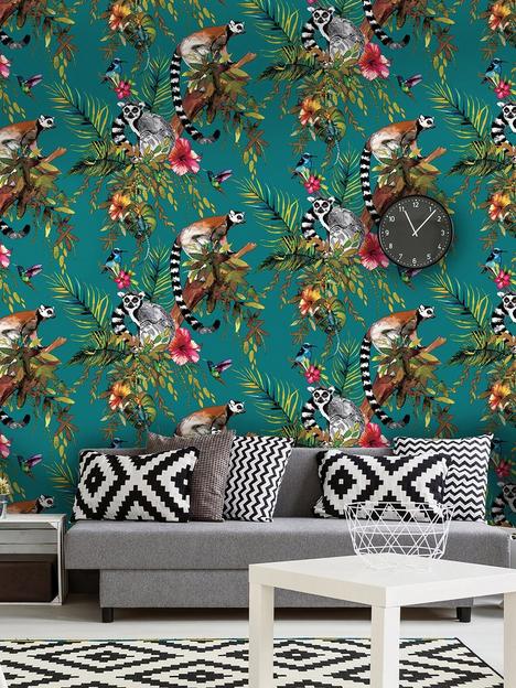 holden-dcor-lemur-wallpaper-tealmulti
