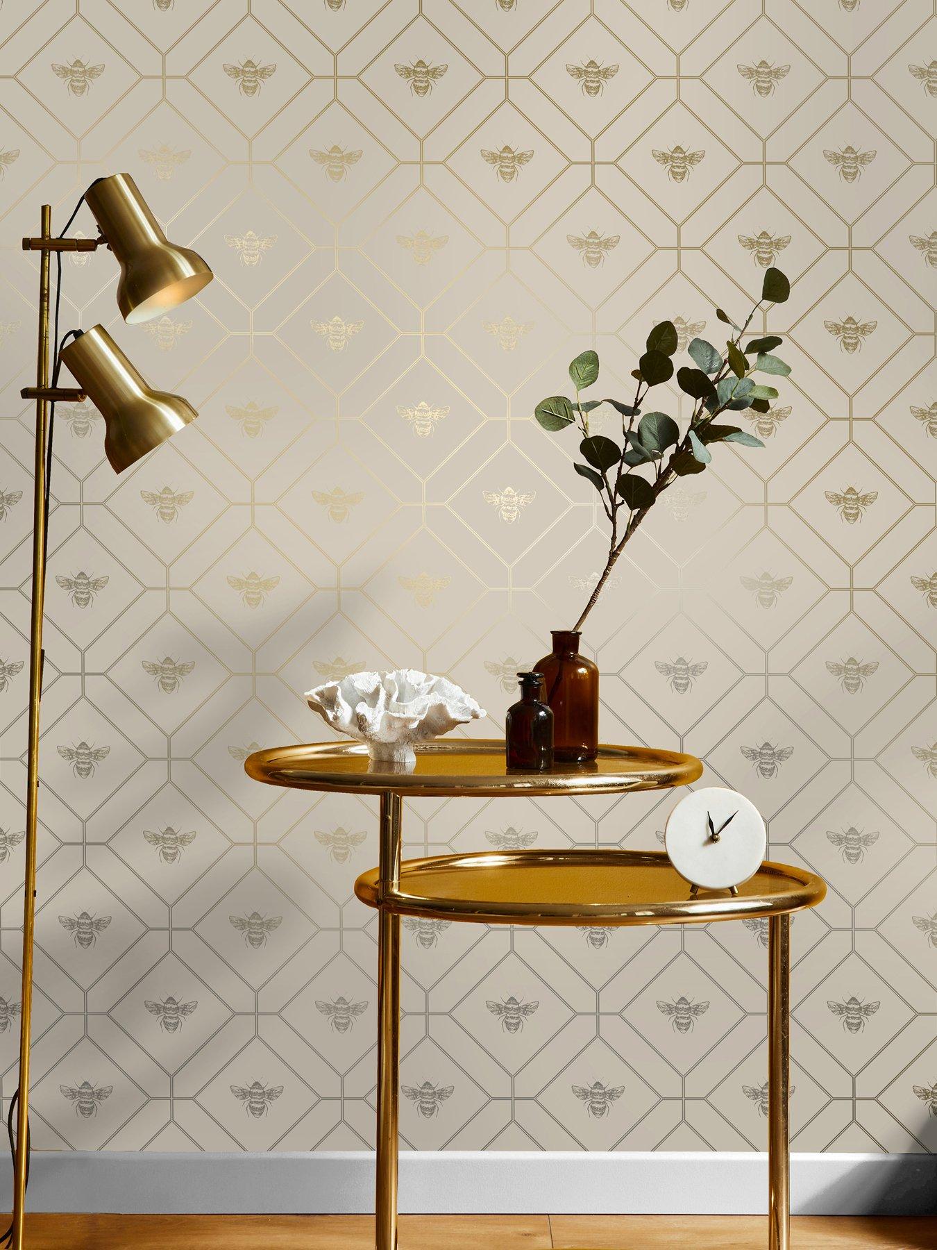 undefined Honeycomb Bee Wallpaper - Taupe