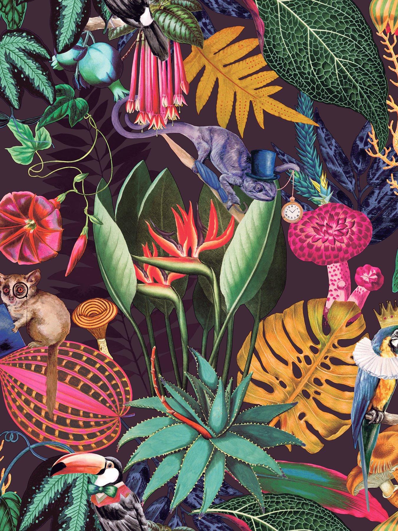  image of holden-decor-wonderland-wallpaper-in-plum