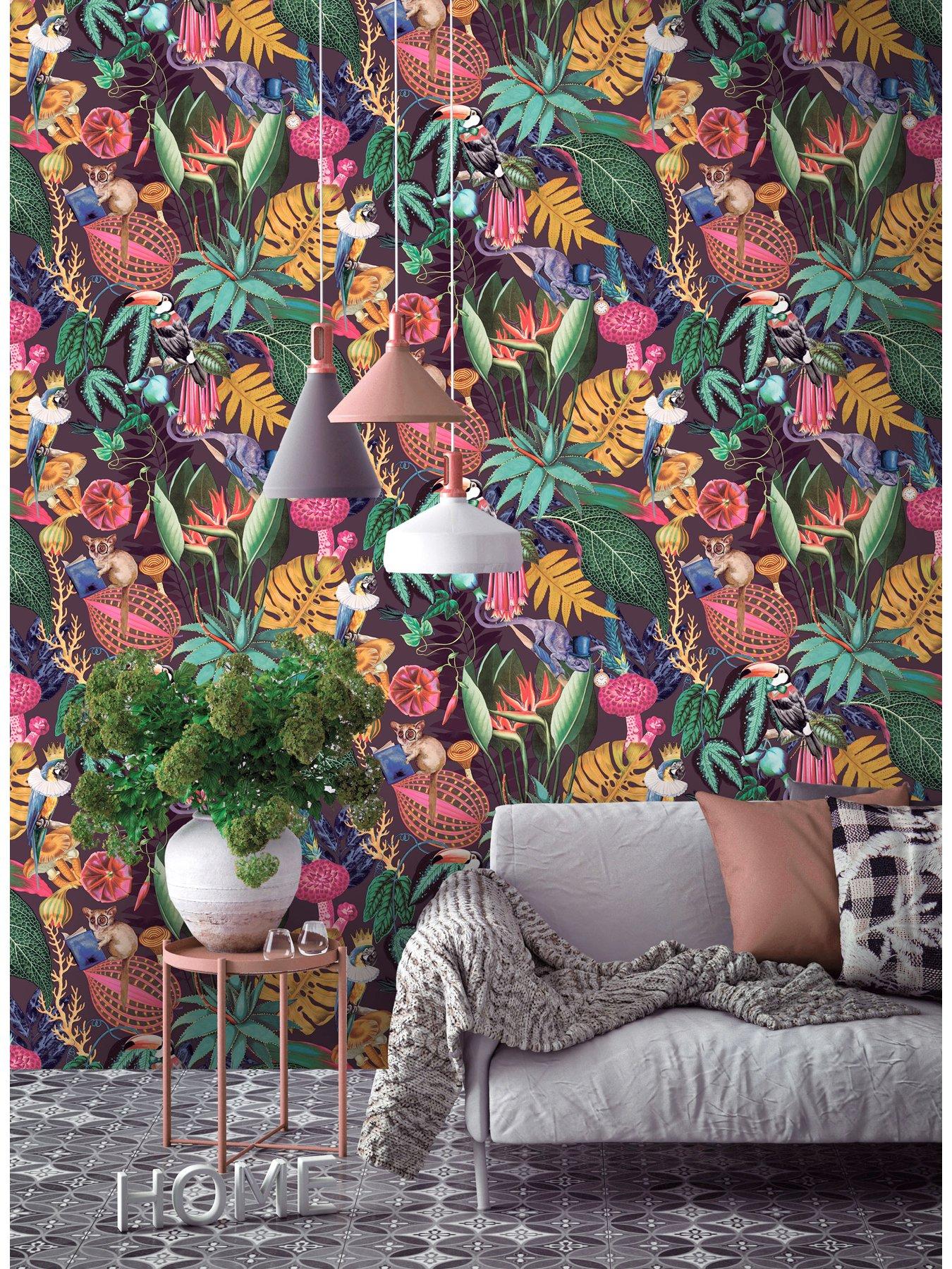  image of holden-decor-wonderland-wallpaper-in-plum