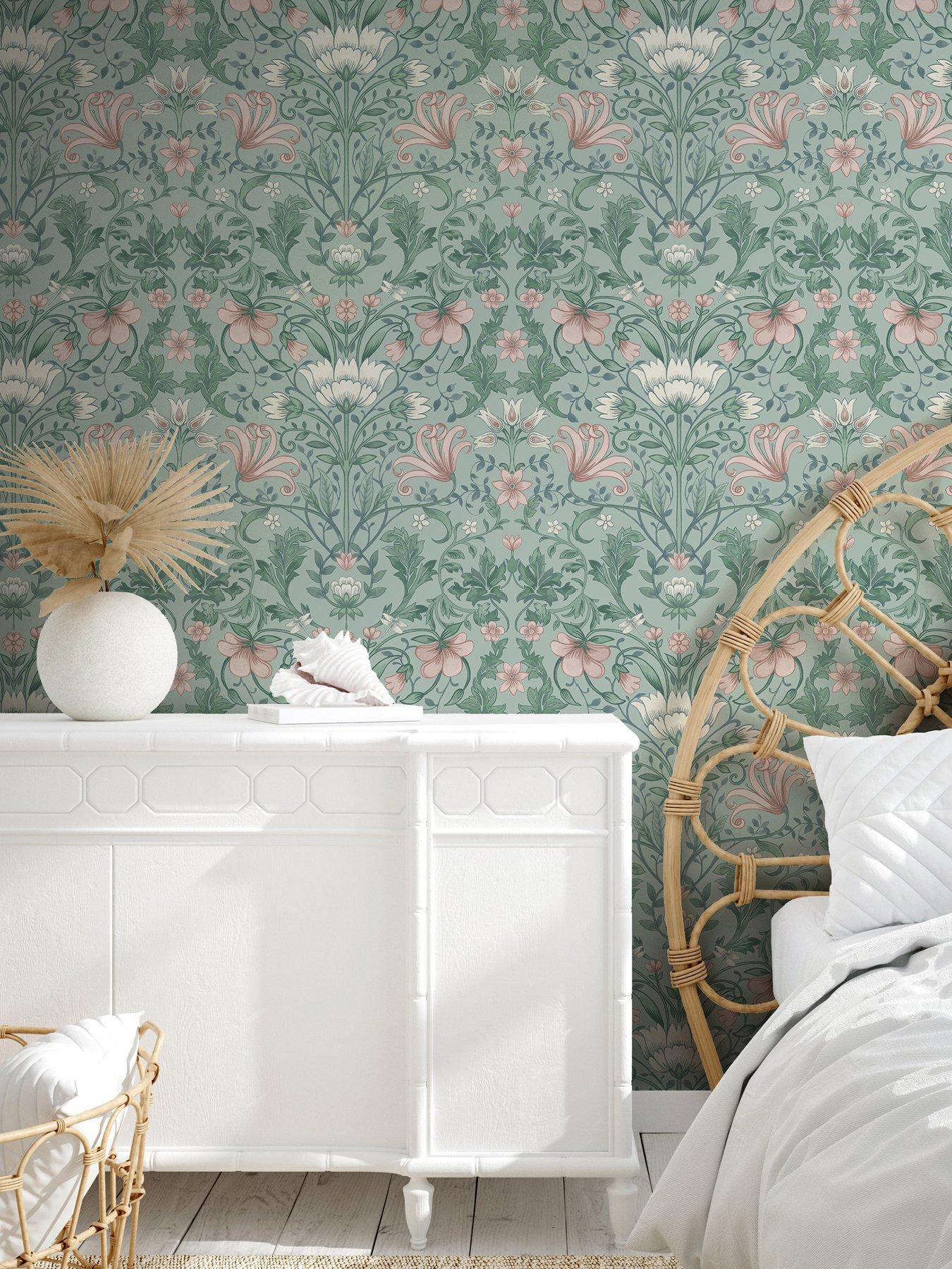 Holden Decor Vintage Floral Wallpaper - Soft Teal | littlewoods.com