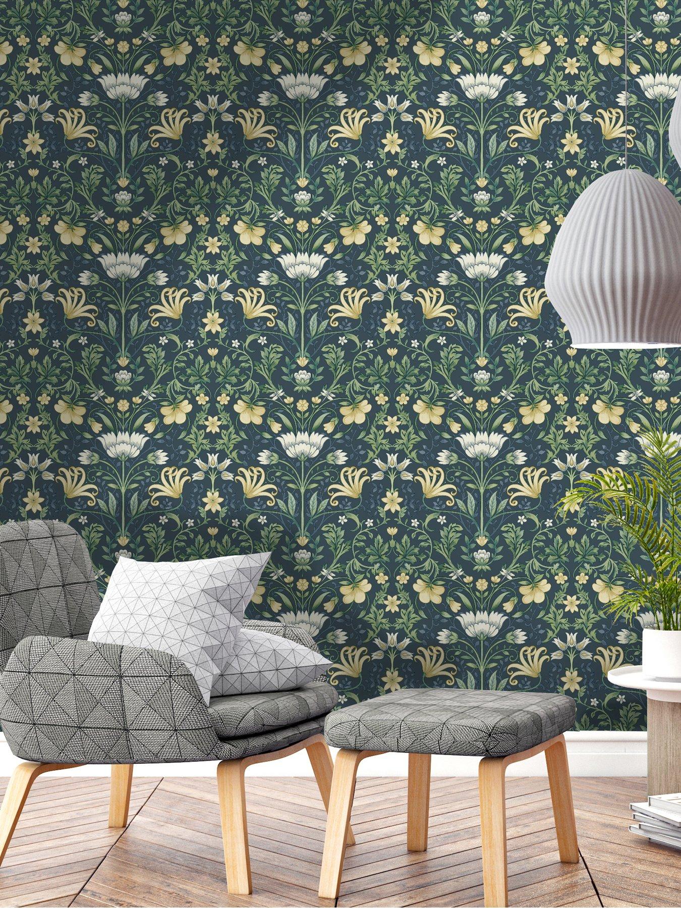 Holden Décor Vintage Floral Wallpaper -navy | littlewoods.com